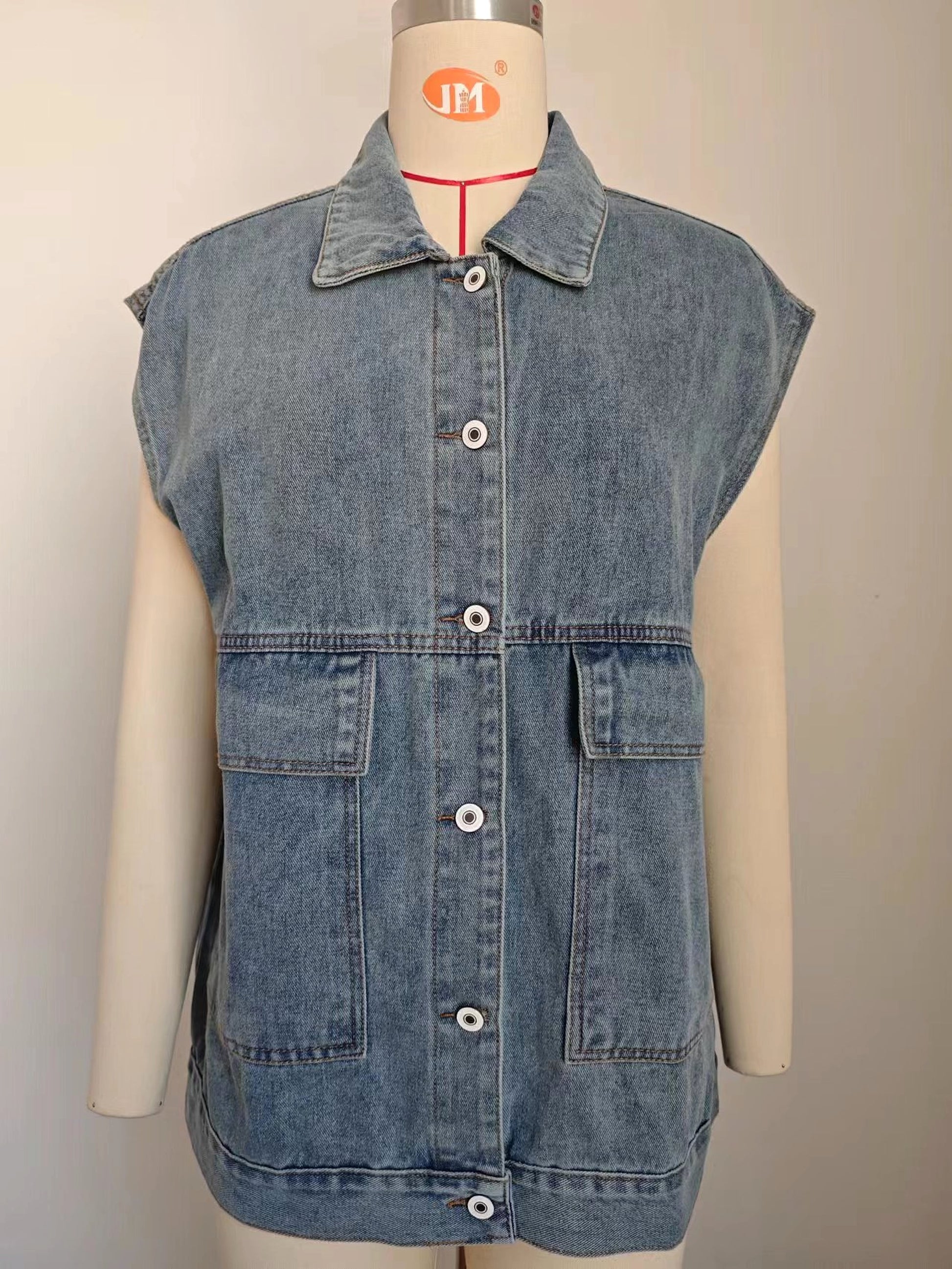 A.1 Denim Vest With Big Pockets Sleeveless Outwear Jacket for Women - enhanced image 11