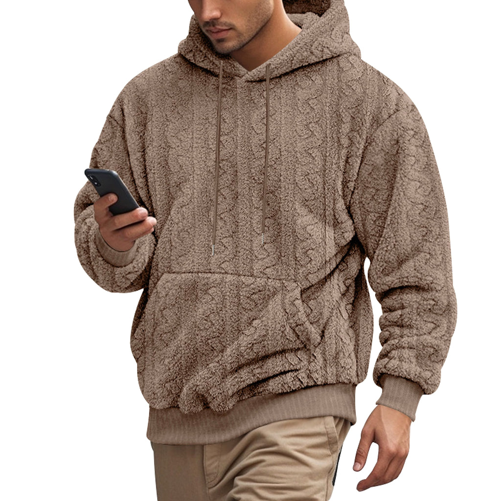 European And American Fall Winter Men Hooded Jacquard Teddy Plush Sports And Leisure Sweater - enhanced image 11