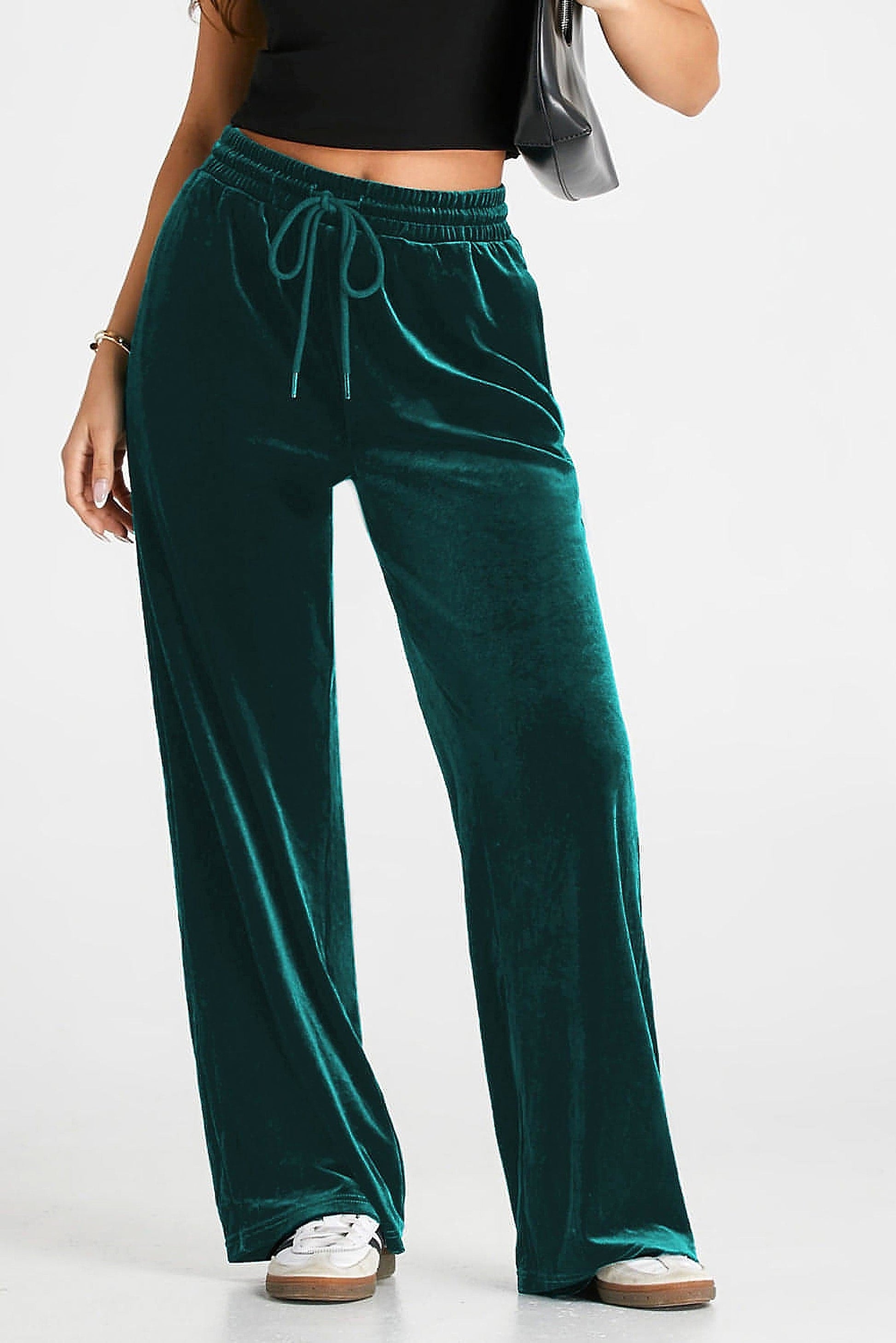 Evergreen Solid Drawstring Waist Wide Leg Pants - enhanced image 11