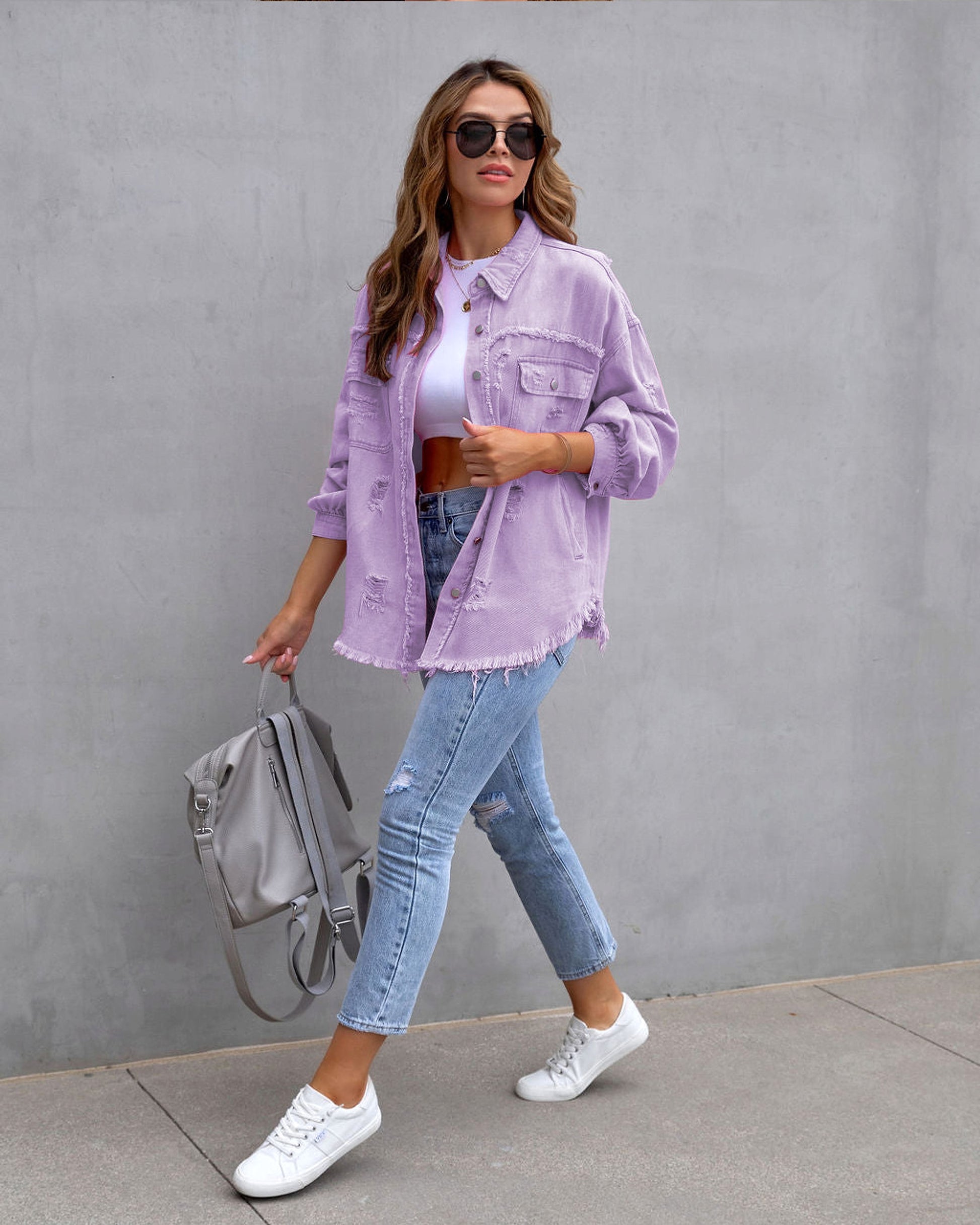 Fashion Ripped Shirt Jacket Female Autumn And Spring Casual Tops Womens Clothing - enhanced image 11