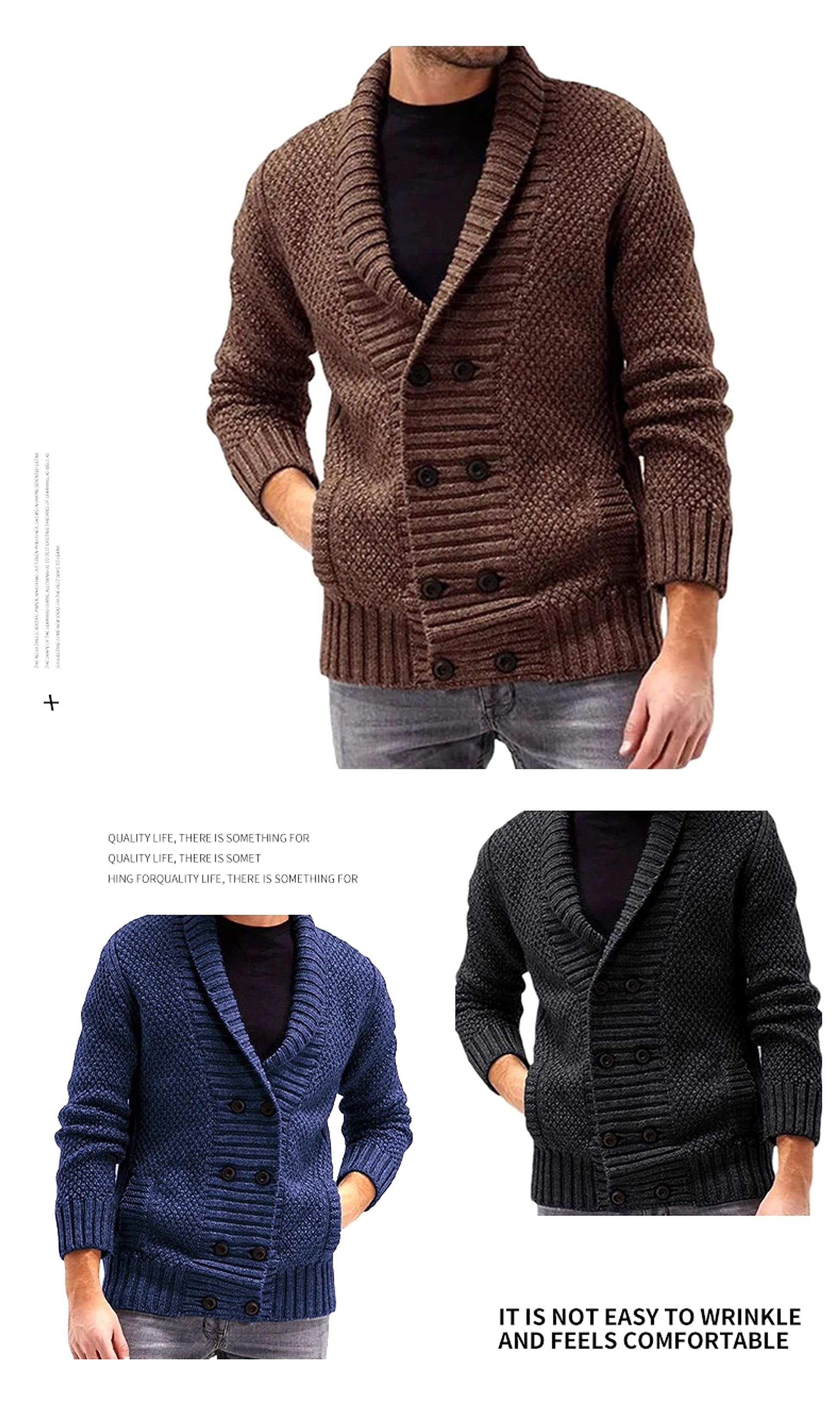 Fashion Simple Solid Color Men's Comfortable Long Sleeve Lapel Sweater - enhanced image 11