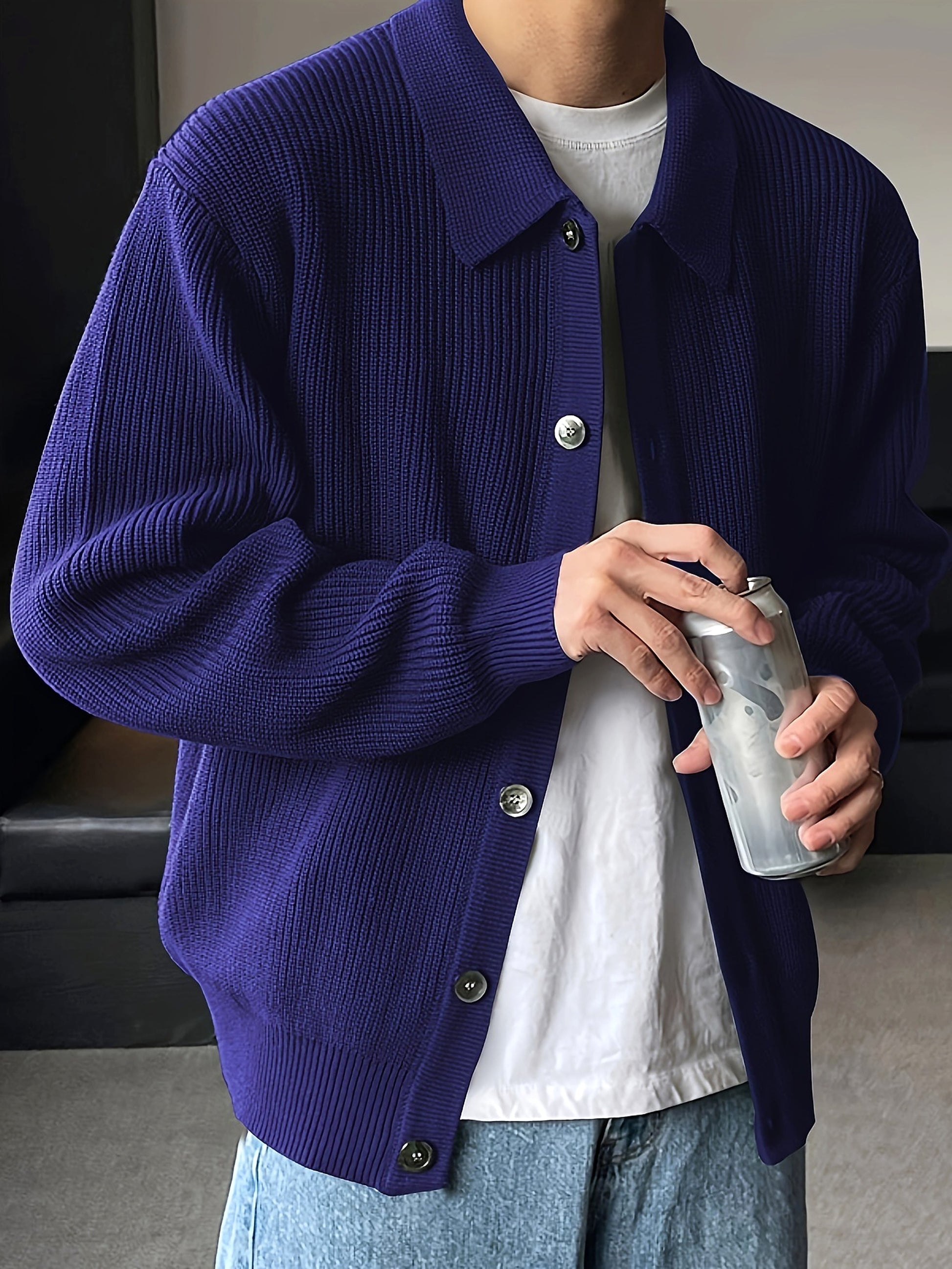 Fashion Solid Color Simple Men's Knitwear Cardigan Sweater Coat - enhanced image 11