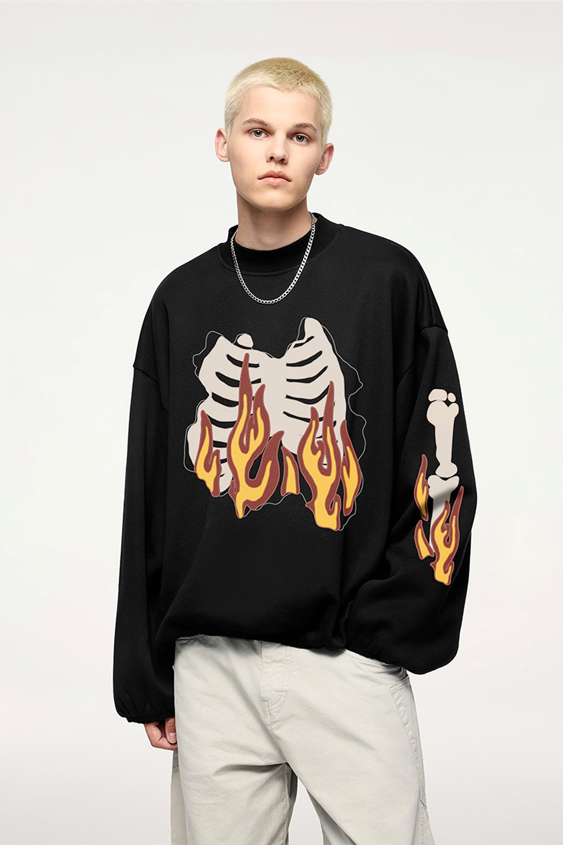 Fire Bone Round Neck Hoodie Short - enhanced image 11