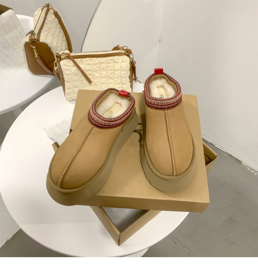Fleece-lined Warm Slugged Bottom Half Slippers Casual Cotton-padded Shoes - enhanced image 11