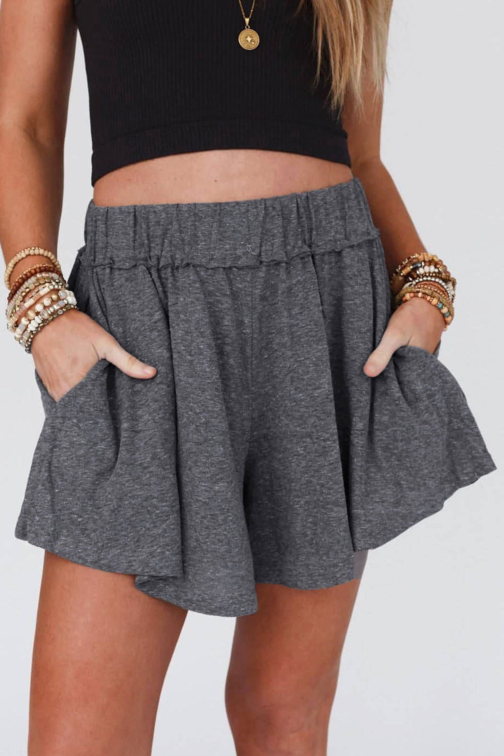 Gray Elastic Waist Culotte Shorts - enhanced image 11