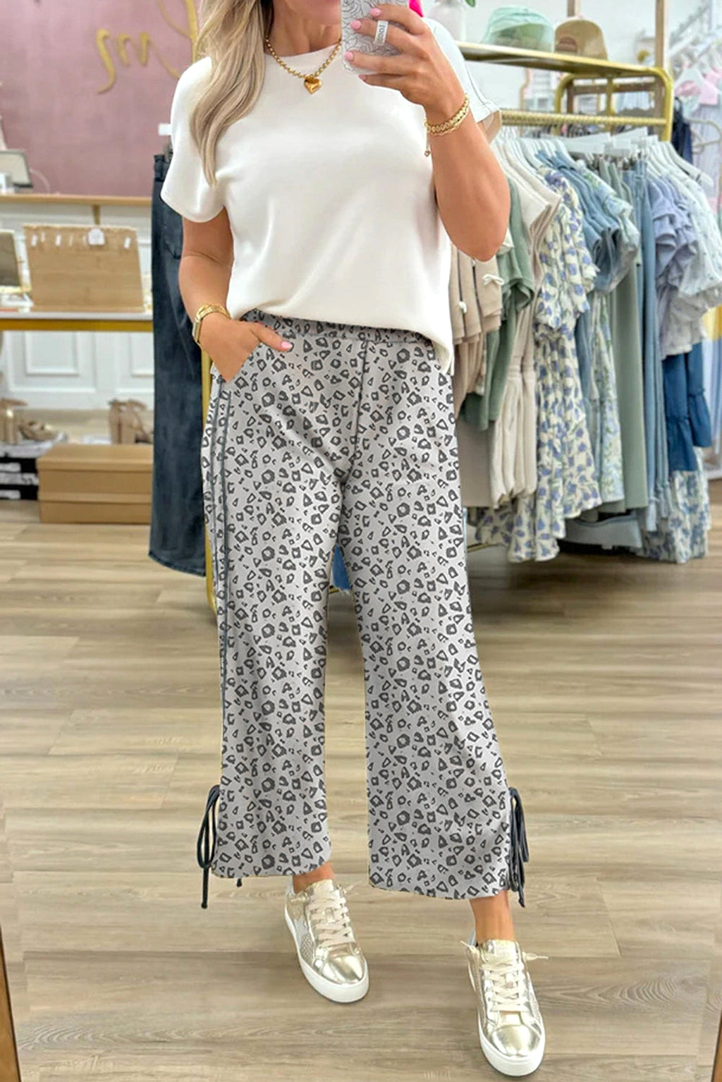 Gray Leopard High Waist Side Bow Straight Leg - enhanced image 11
