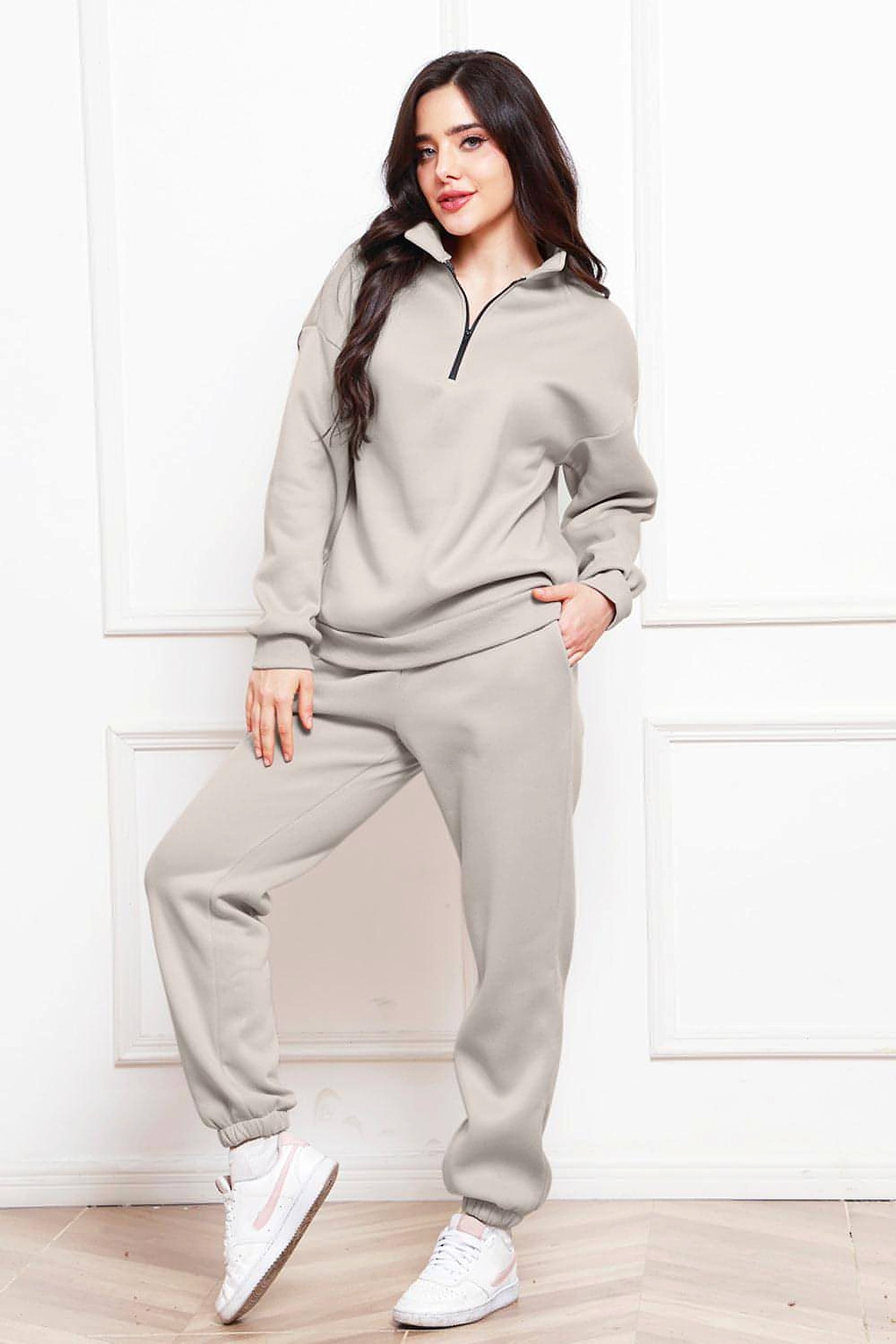 Half Zip Long Sleeve Sweatshirt and Pants Set - enhanced image 11