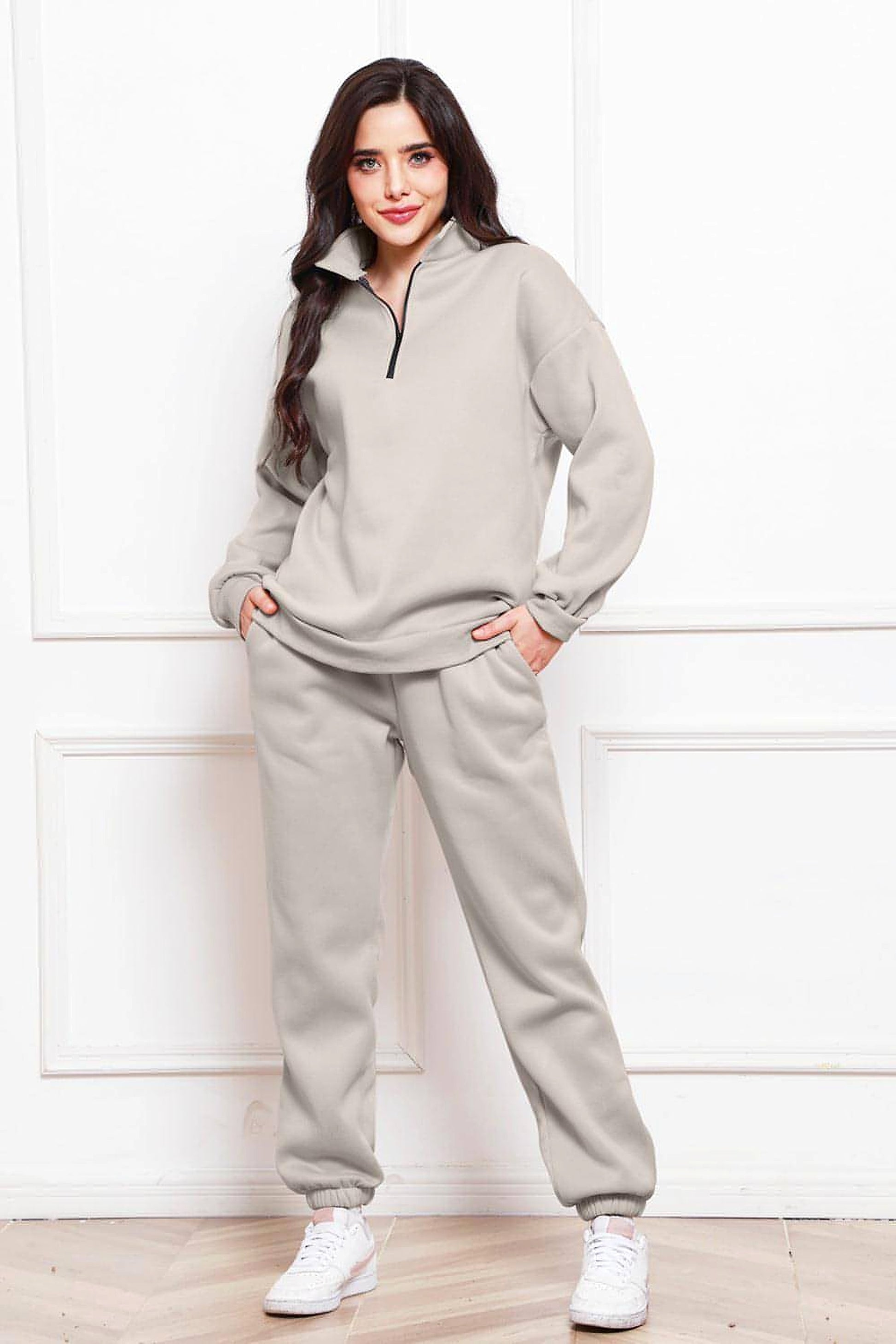 Half Zip Long Sleeve Sweatshirt and Pants Set - enhanced image 11