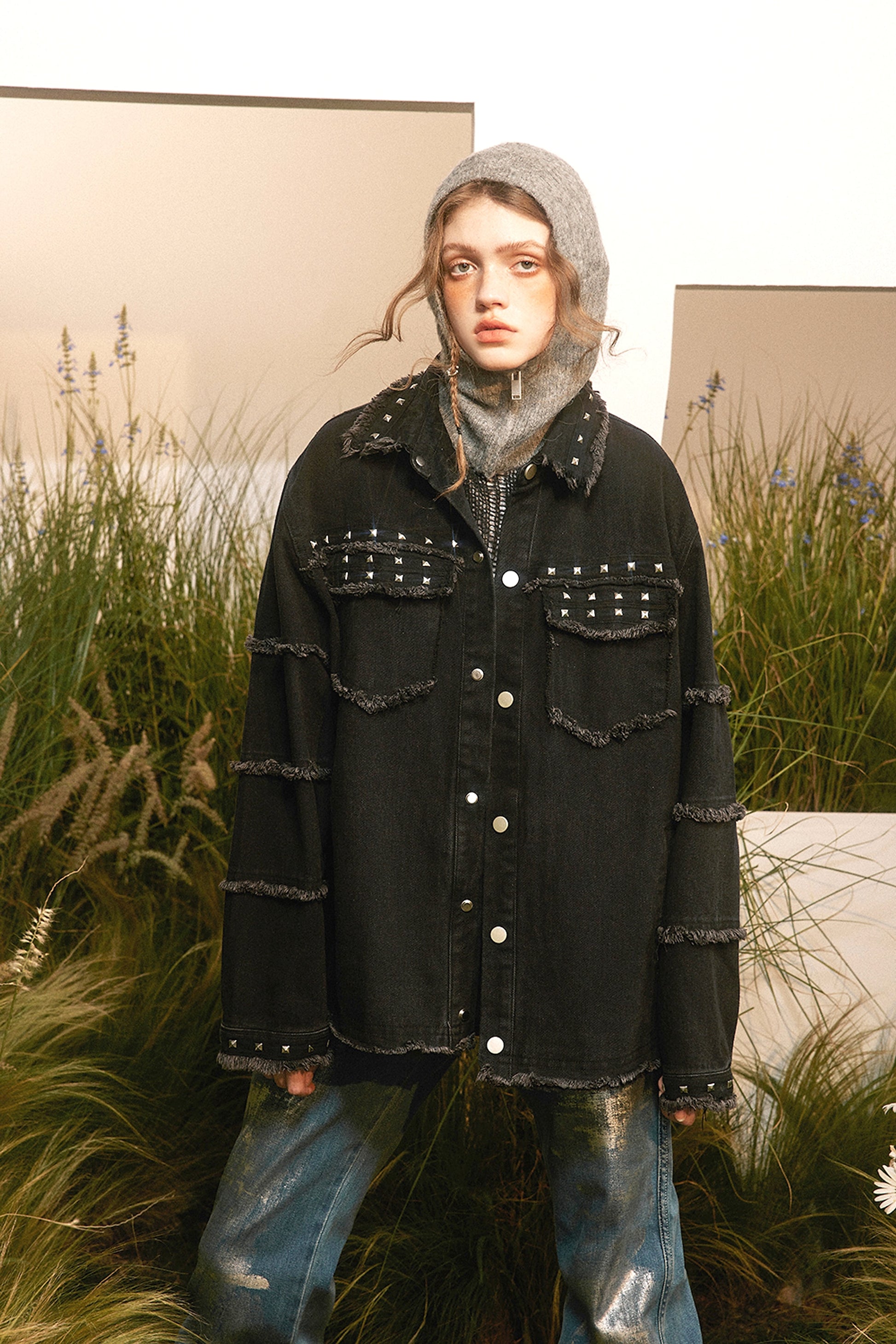 High Street Fashion Brand Hip Hop Rock Rivet Decorative Denim Jacket - enhanced image 11