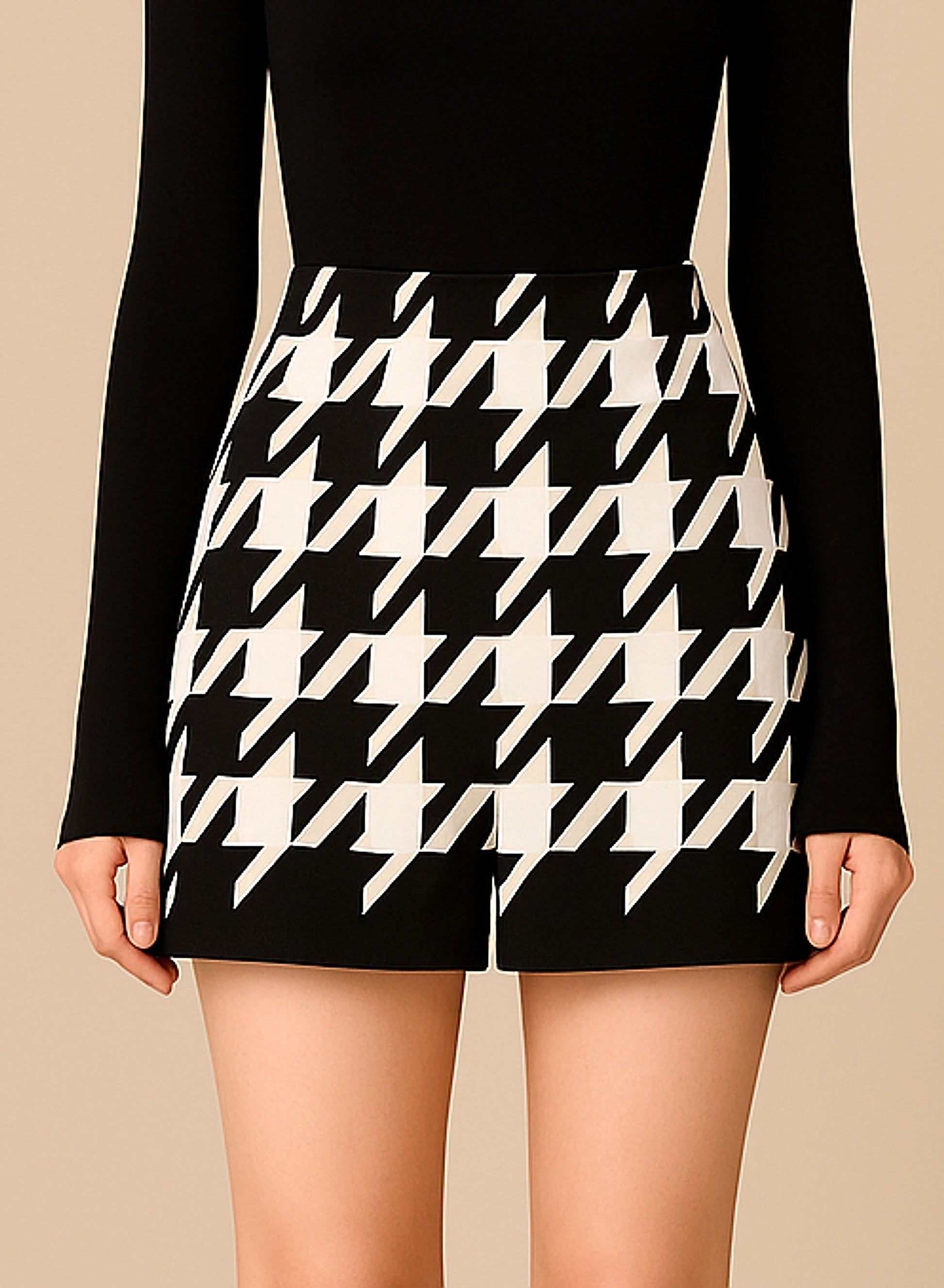 Houndstooth Woolen Cape Coat & Shorts – Elegant & Fashionable Set - enhanced image 11