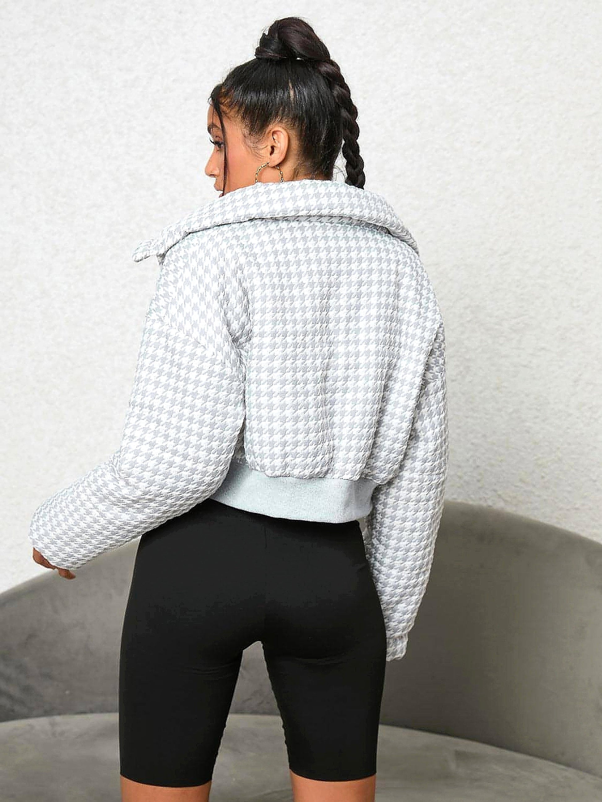 Houndstooth Zip-Up Jacket - enhanced image 11