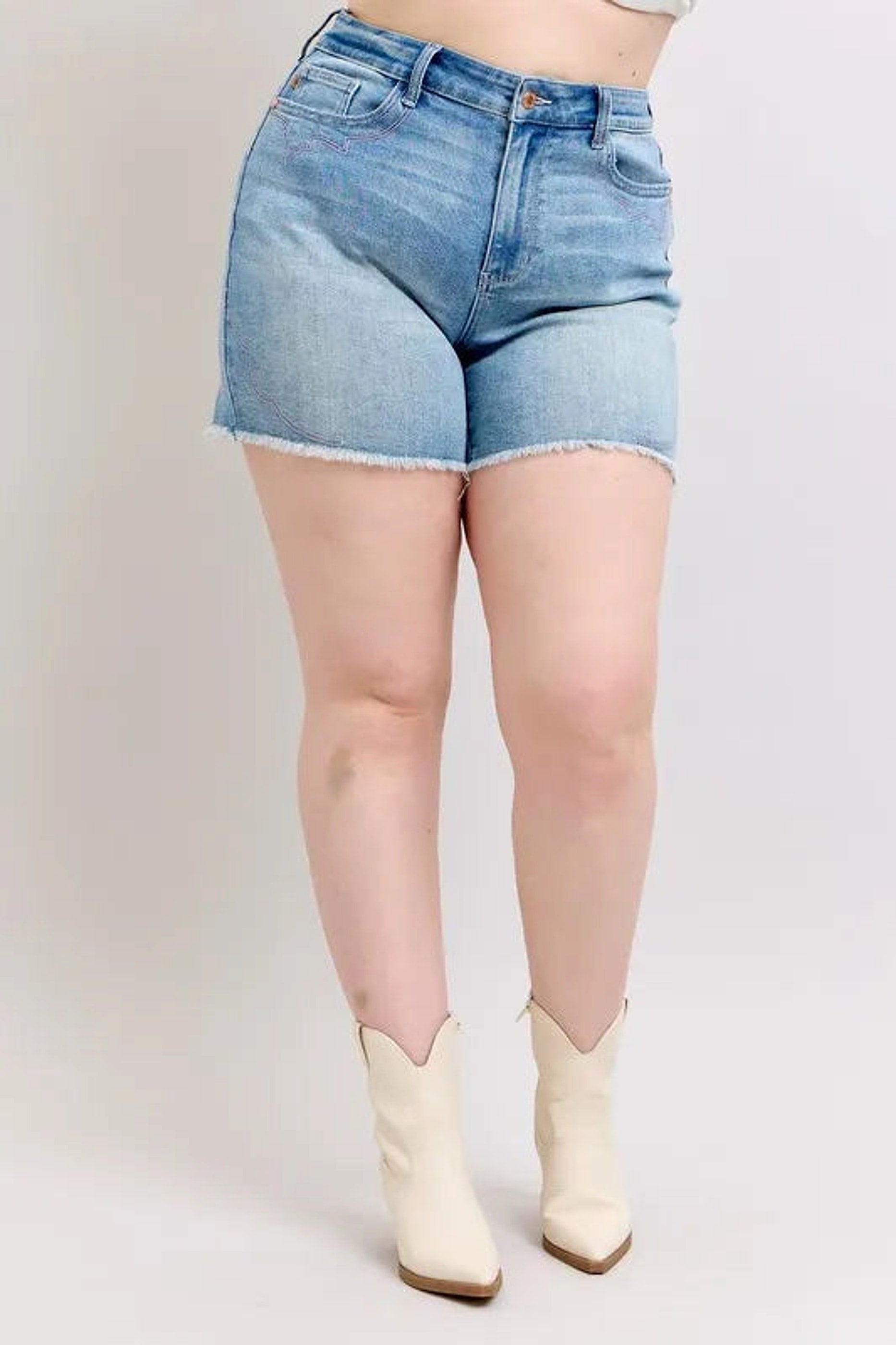 Judy Blue Full Size High Waist Western Embroidery Detail Cut Off Denim Shorts Plus Size - enhanced image 11