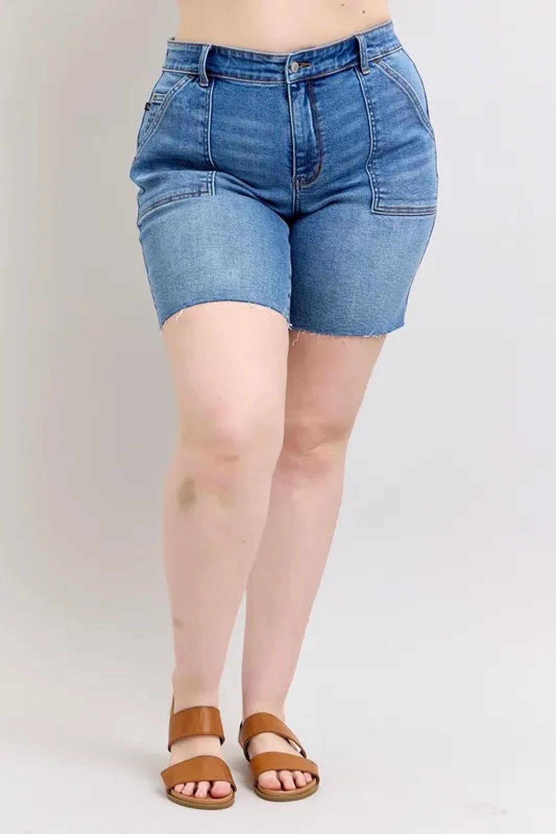 Judy Blue Full Size Mid Rise Bermudas Denim Shorts W/ Back Flap Pockets Plus Size - enhanced image 11