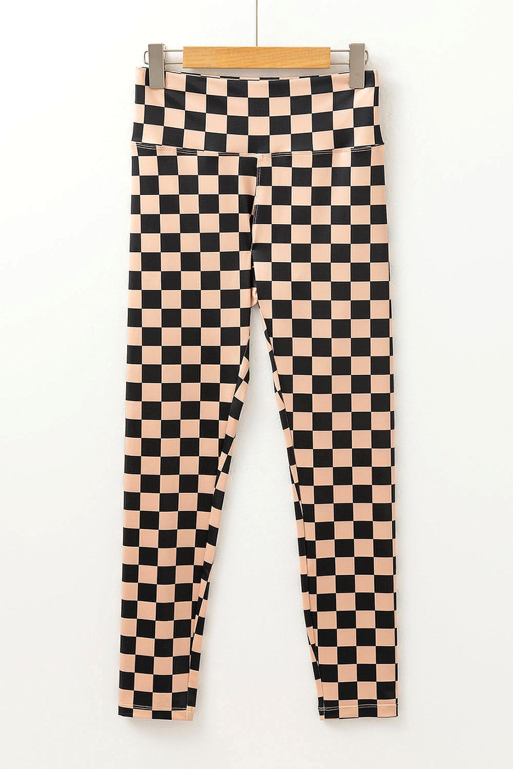 Khaki Checkered Pattern High Waist Skinny Leggings - enhanced image 11