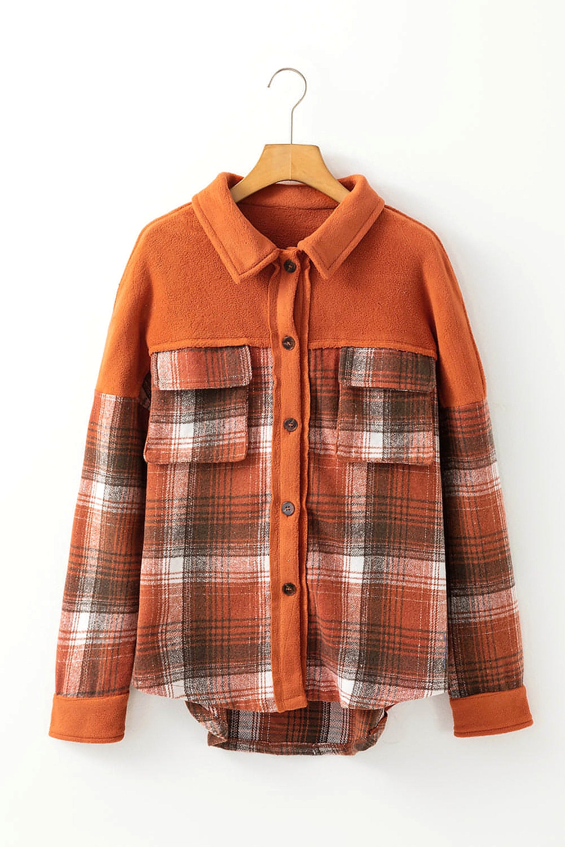 Khaki Colorblock Plaid Pattern Flap Pockets Buttoned Shacket - enhanced image 11