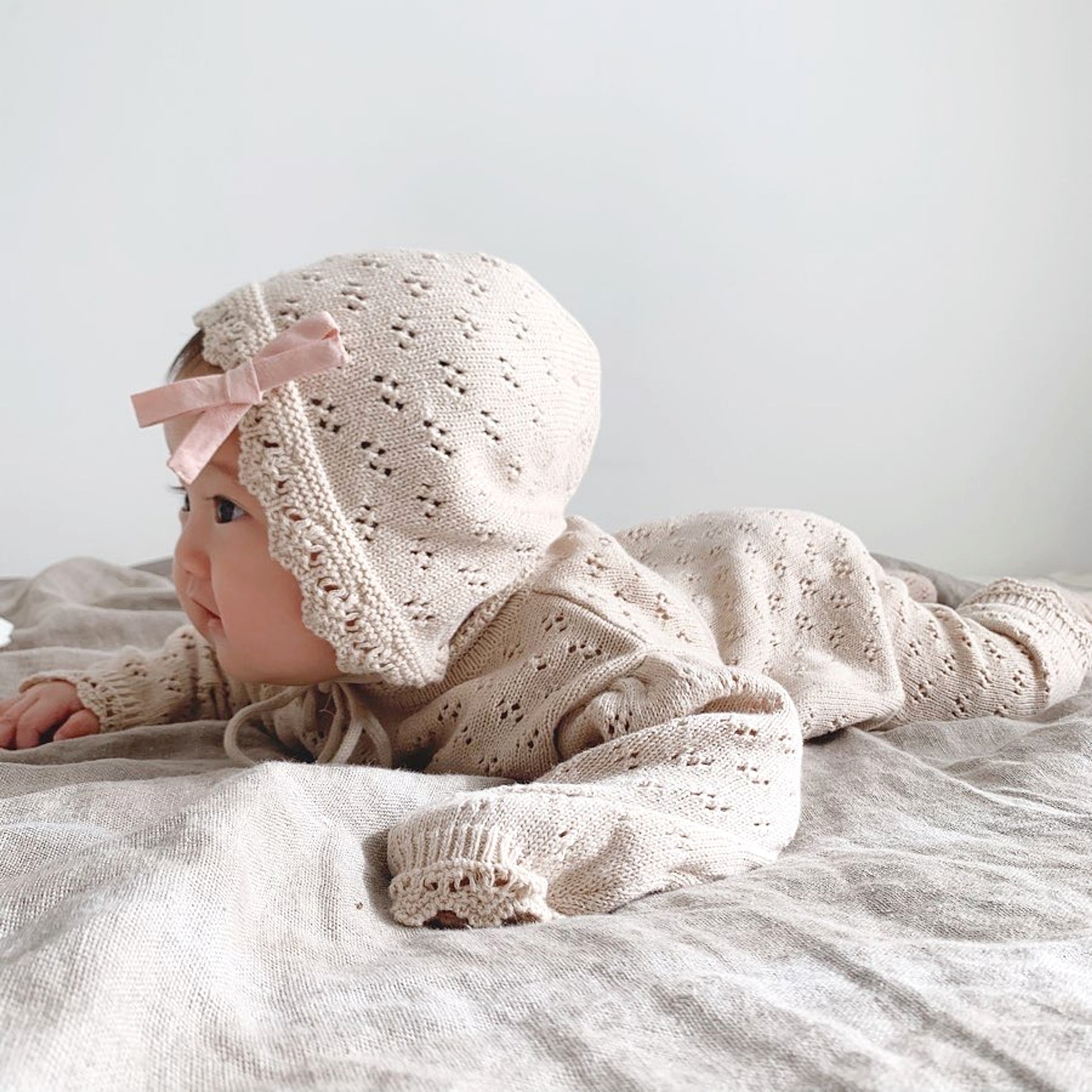 LaceNest™ – Knitted Hollow Baby Romper with Hat - enhanced image 11