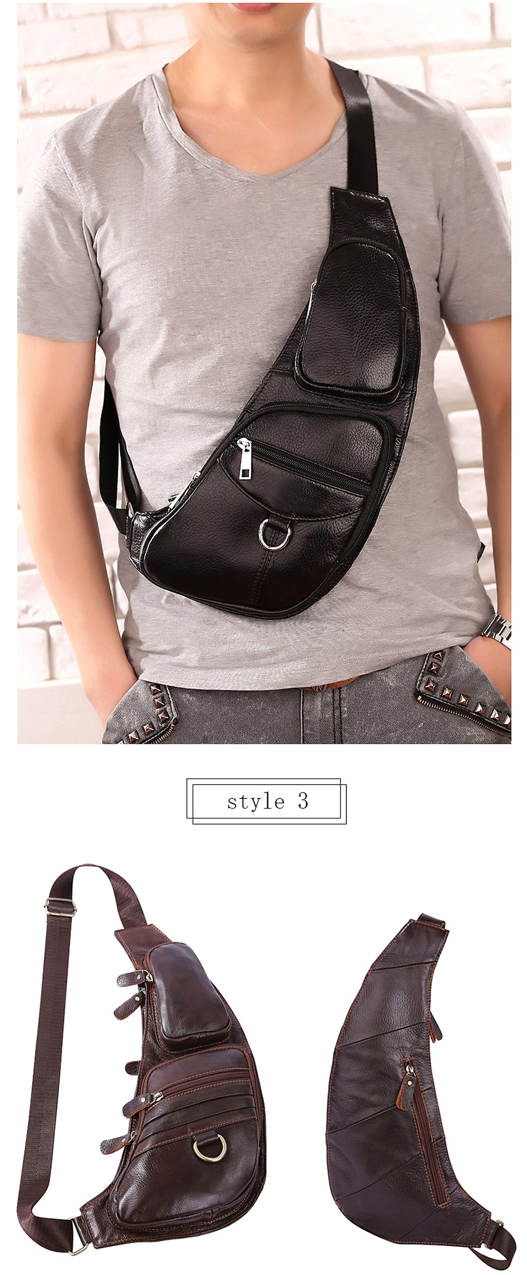 Leather Men's Chest Bag First Layer Cowhide Casual Satchel - enhanced image 11