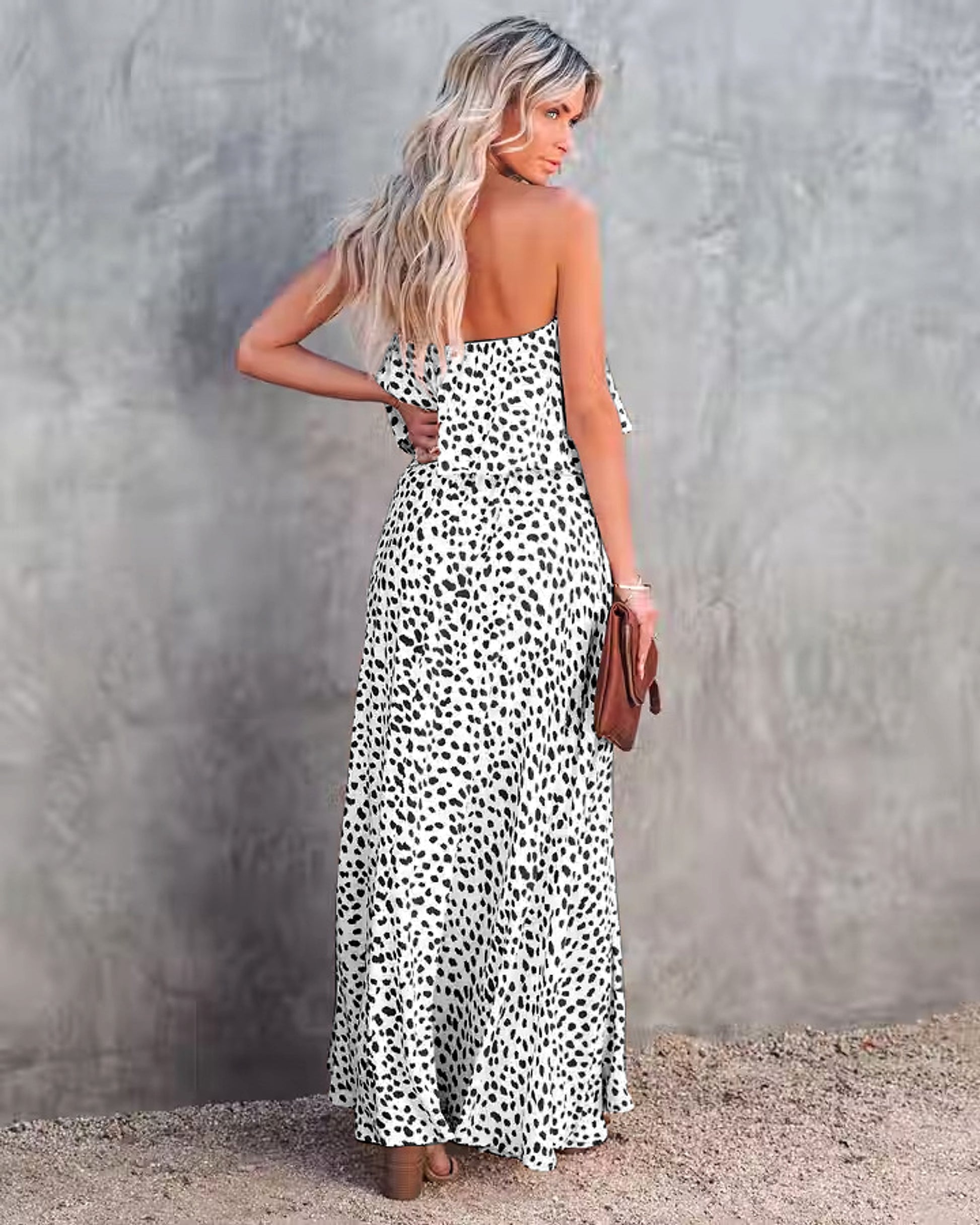 Leopard Print Floral-print Off-shoulder Ruffled Slit Dress - enhanced image 11