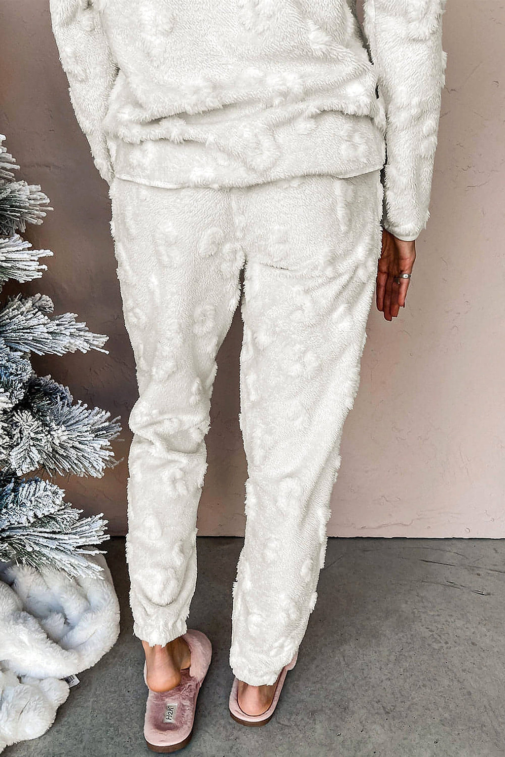 Light Grey Leopard Textured Loose Fit Fleece Lounge Set - enhanced image 11