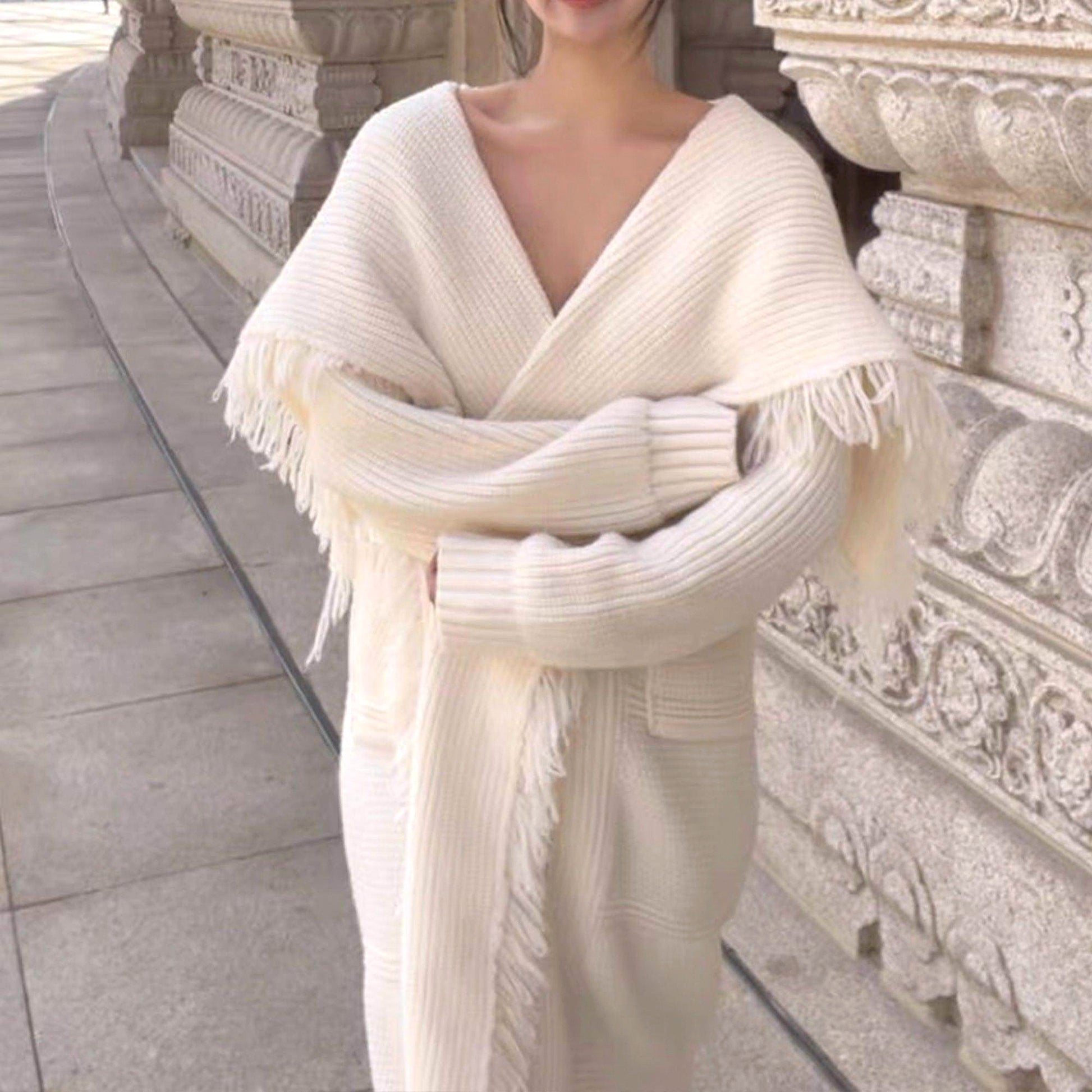 Long Alpaca Wool Sweater Coat Handmade Womens Clothing - enhanced image 11
