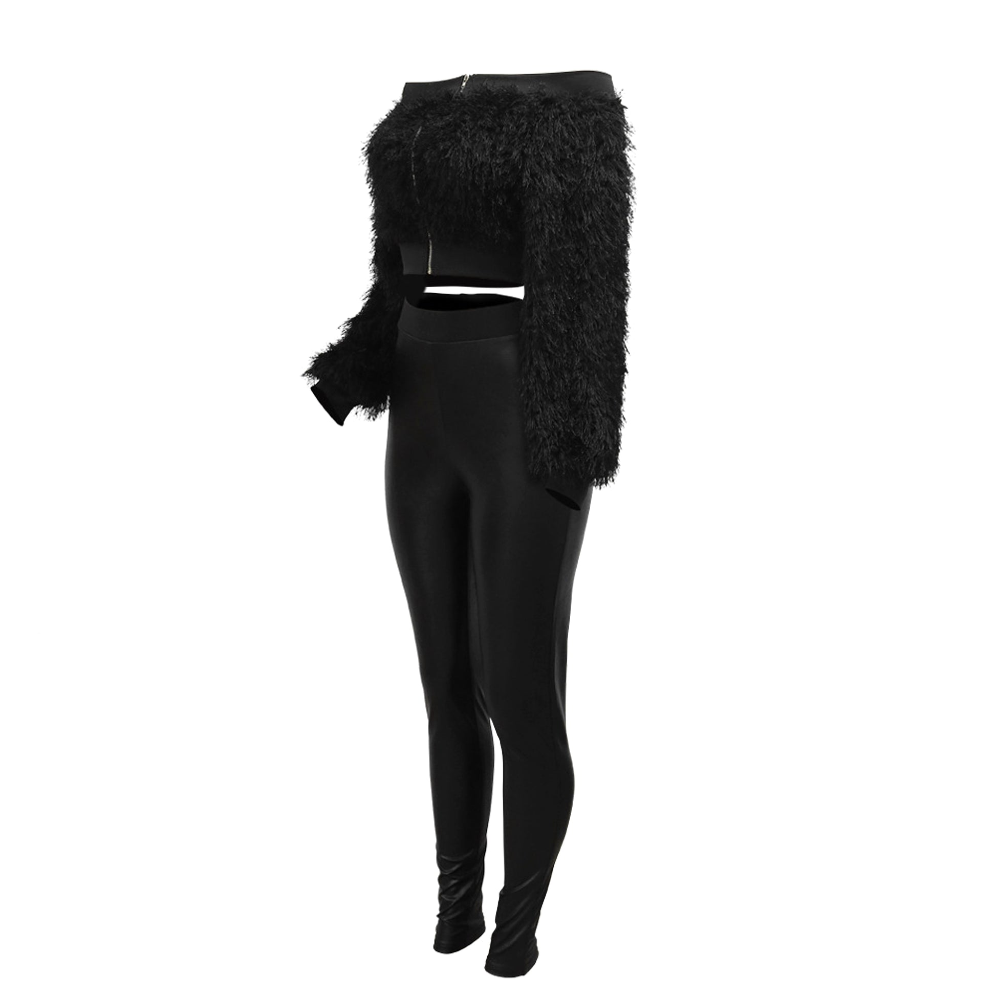Long Sleeve Furry Short Top With Slim Trousers Two-piece Set For Women - enhanced image 11