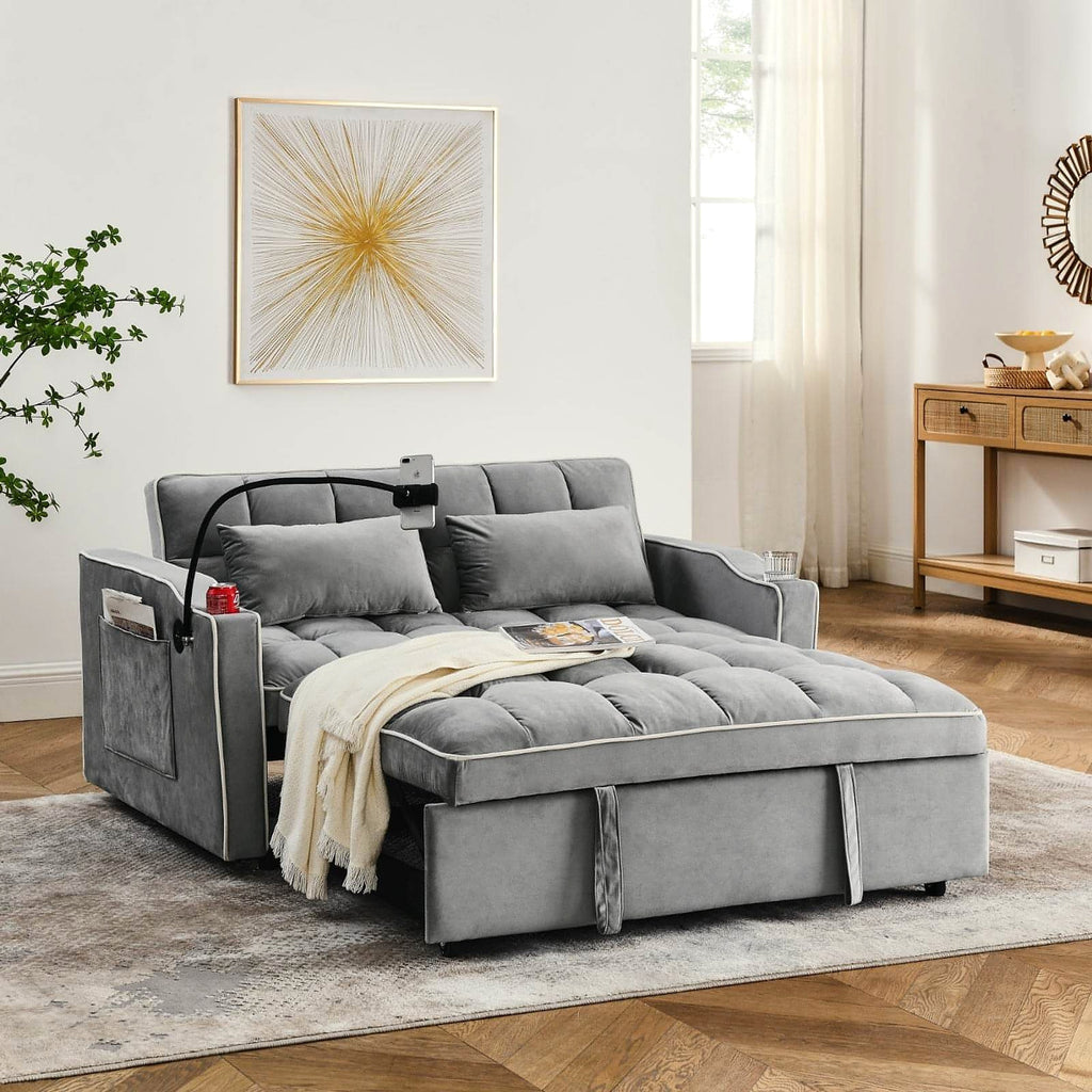 LuneluX_Home – 55.5" Foldable Velvet Sofa Bed (Adjustable in 3 Lengths, Gray) - enhanced image 11