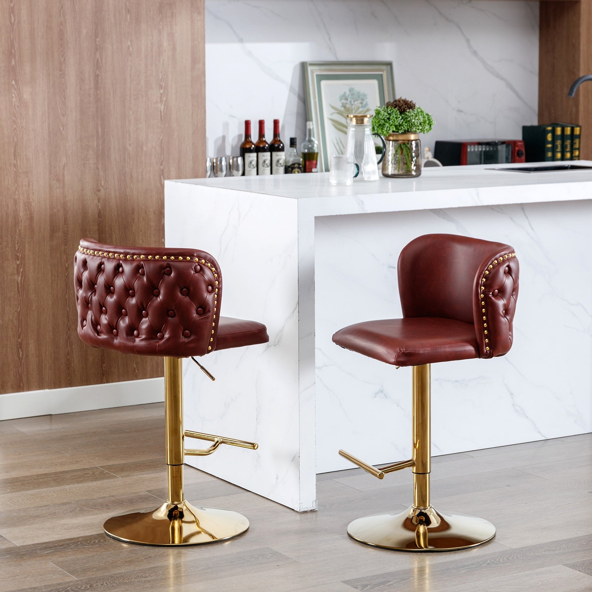 LuneluX_Home – Modern PU Leather Swivel Barstools (Set of 2, Burgundy) - enhanced image 11
