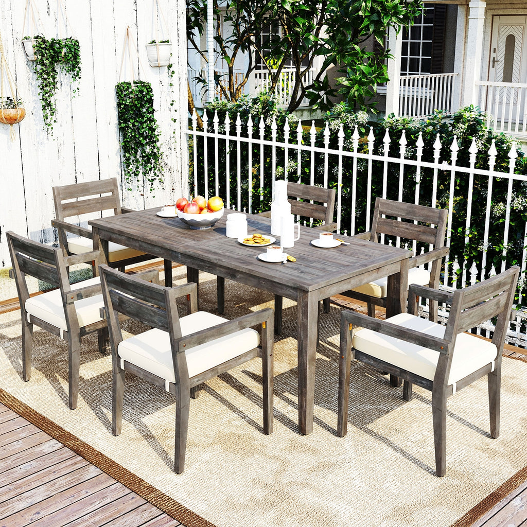 LuneluX_Home - Premium Hardwood Style Outdoor Dining Set (Grey, 6-Seater) - enhanced image 11