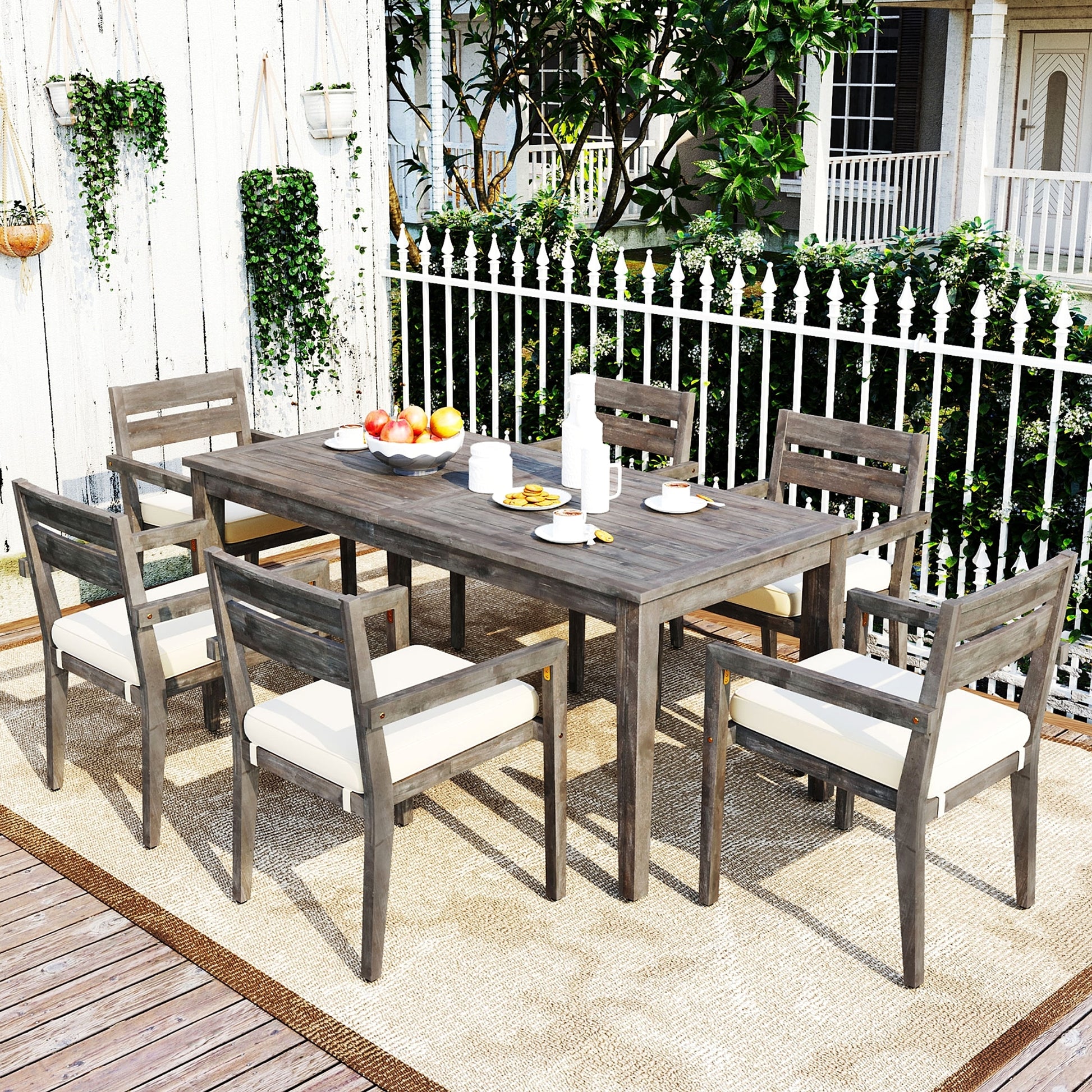 LuneluX_Home - Premium Hardwood Style Outdoor Dining Set (Grey, 6-Seater) - enhanced image 11