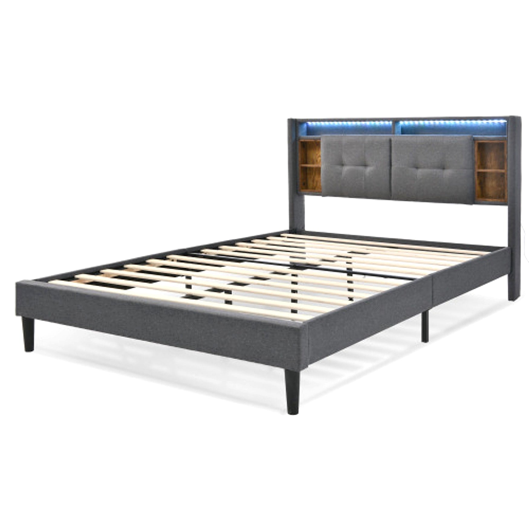 LuneluX_Home – Solid Wood Storage Bed with USB Charging Ports & LED Light (160×200 cm, Gray) - enhanced image 11