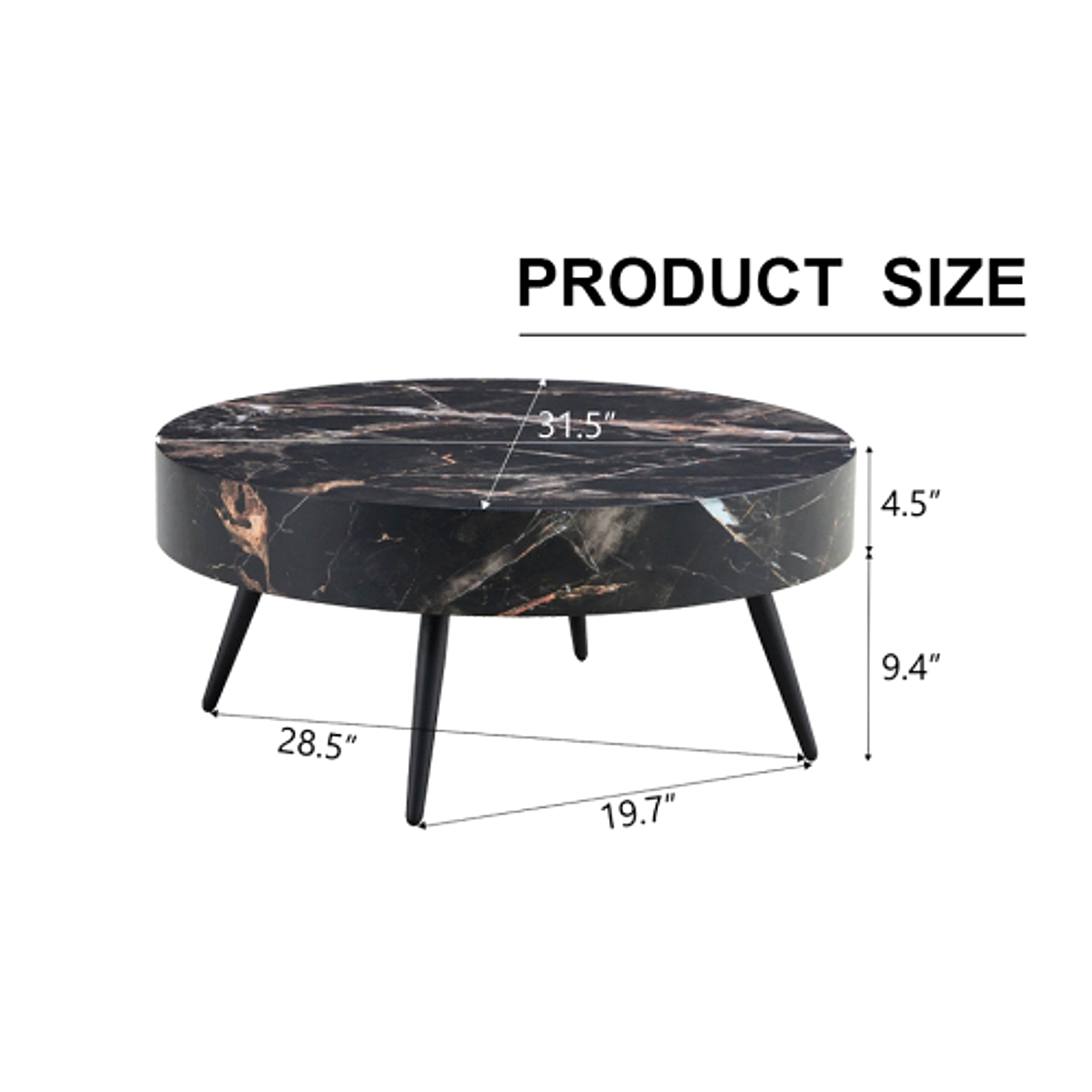 LuxeHome™ – 31.5" Black Marble Round Coffee Table with Adjustable Metal Legs (US Warehouse) - enhanced image 11