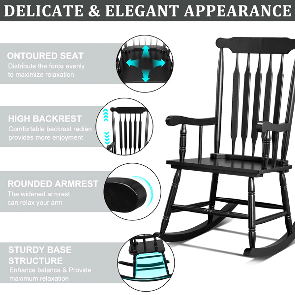 LuxePorch™ – Black Poplar Windsor Wood Rocking Chair (US Warehouse) - enhanced image 11