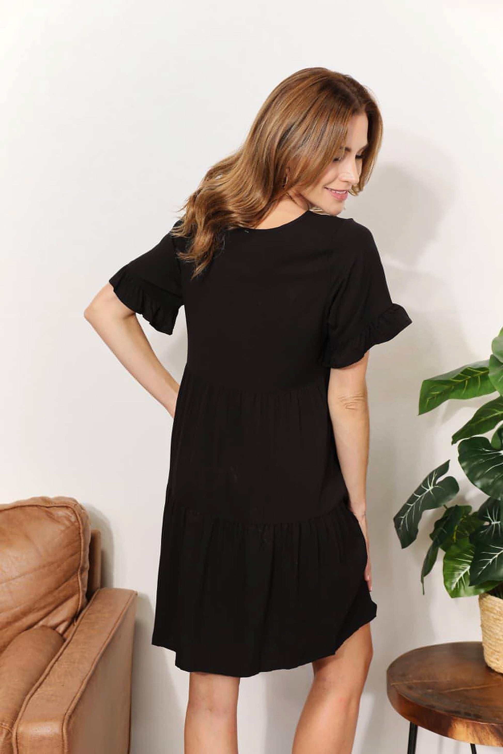 Mandy V-Neck Flounce Sleeve Tiered Dress - enhanced image 11
