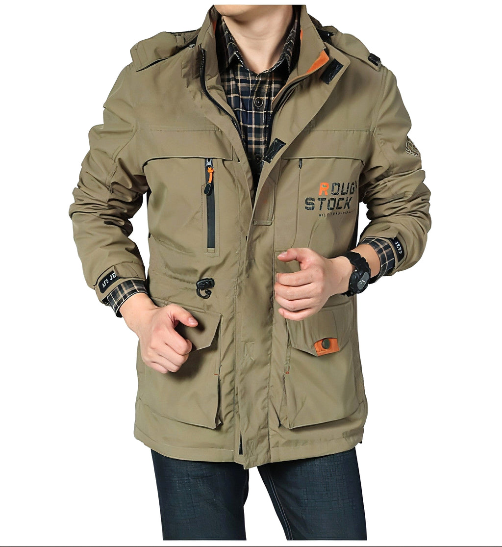 Men's casual outdoor waterproof breathable long hooded stand collar Jacket - enhanced image 11
