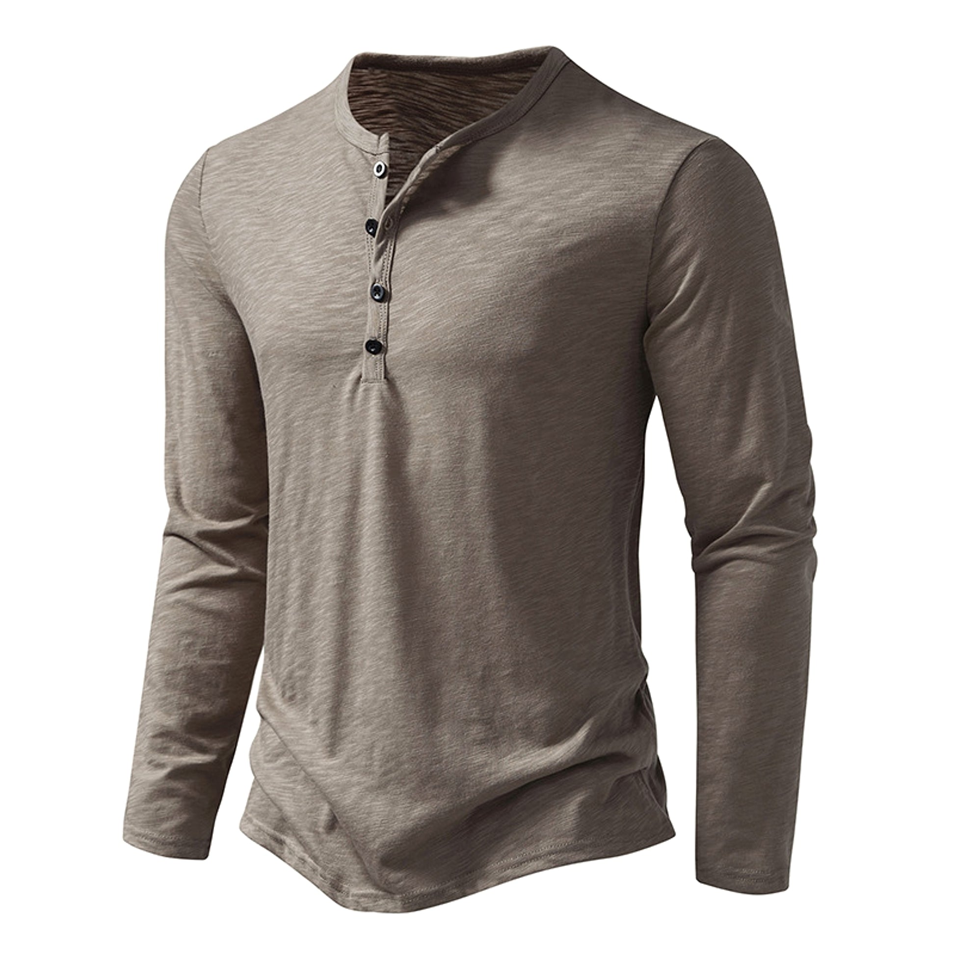 Mens Clothing Long Sleeve T-shirt Fashion Button Henry Collar Tops - enhanced image 11