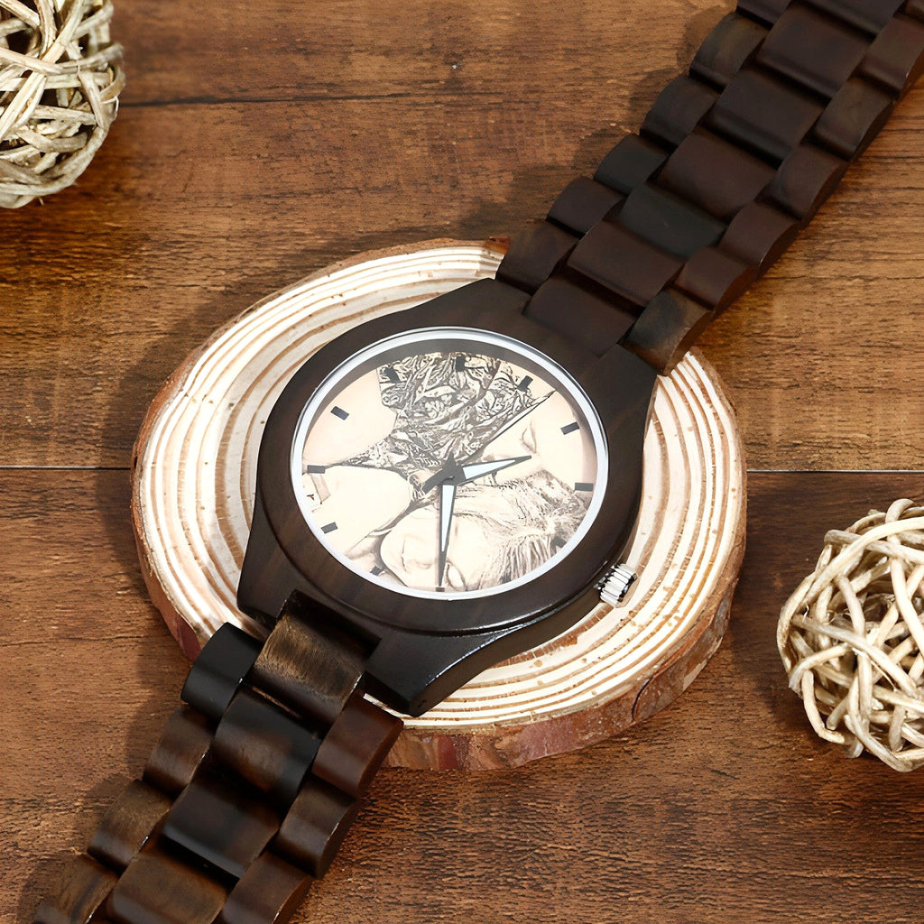 Men’s Engraved Wooden Photo Watch – 45mm with Wooden Strap - enhanced image 11