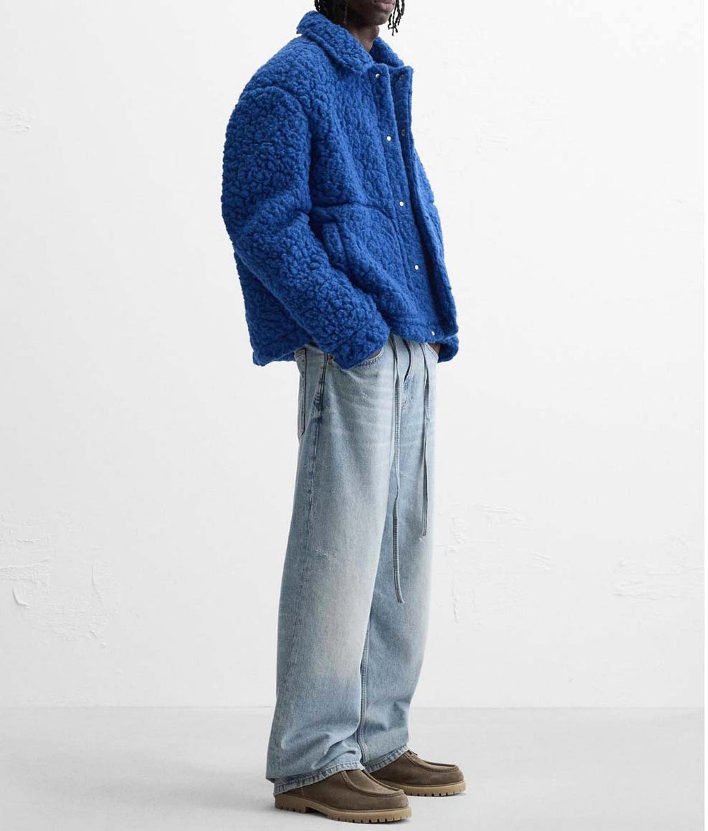 Men's Klein Blue Loose Version Imitation Lamb Wool Fleece Jacket - enhanced image 11