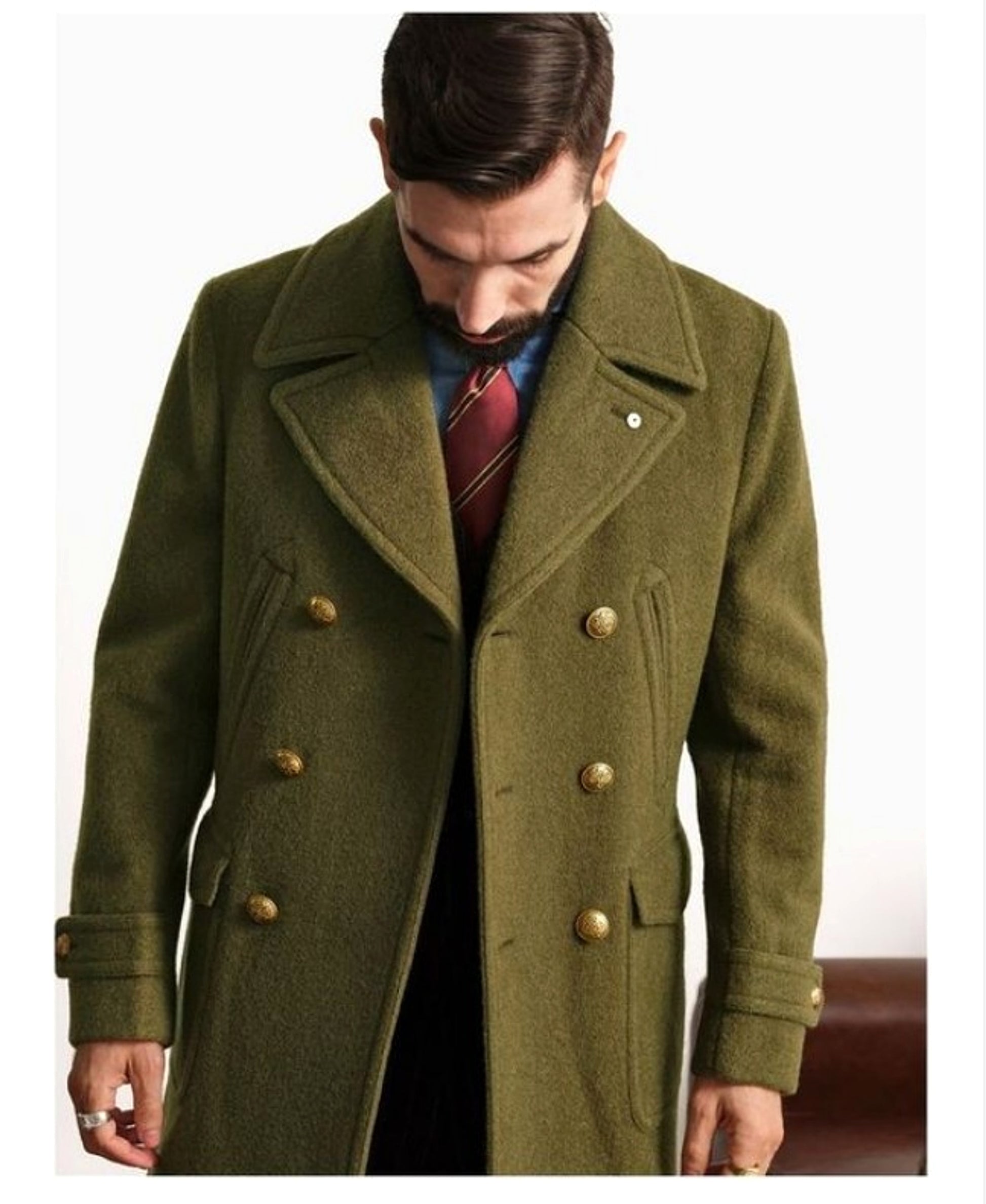 A1. Men's Mid-length Long Sleeve Woolen Coat - enhanced image 11