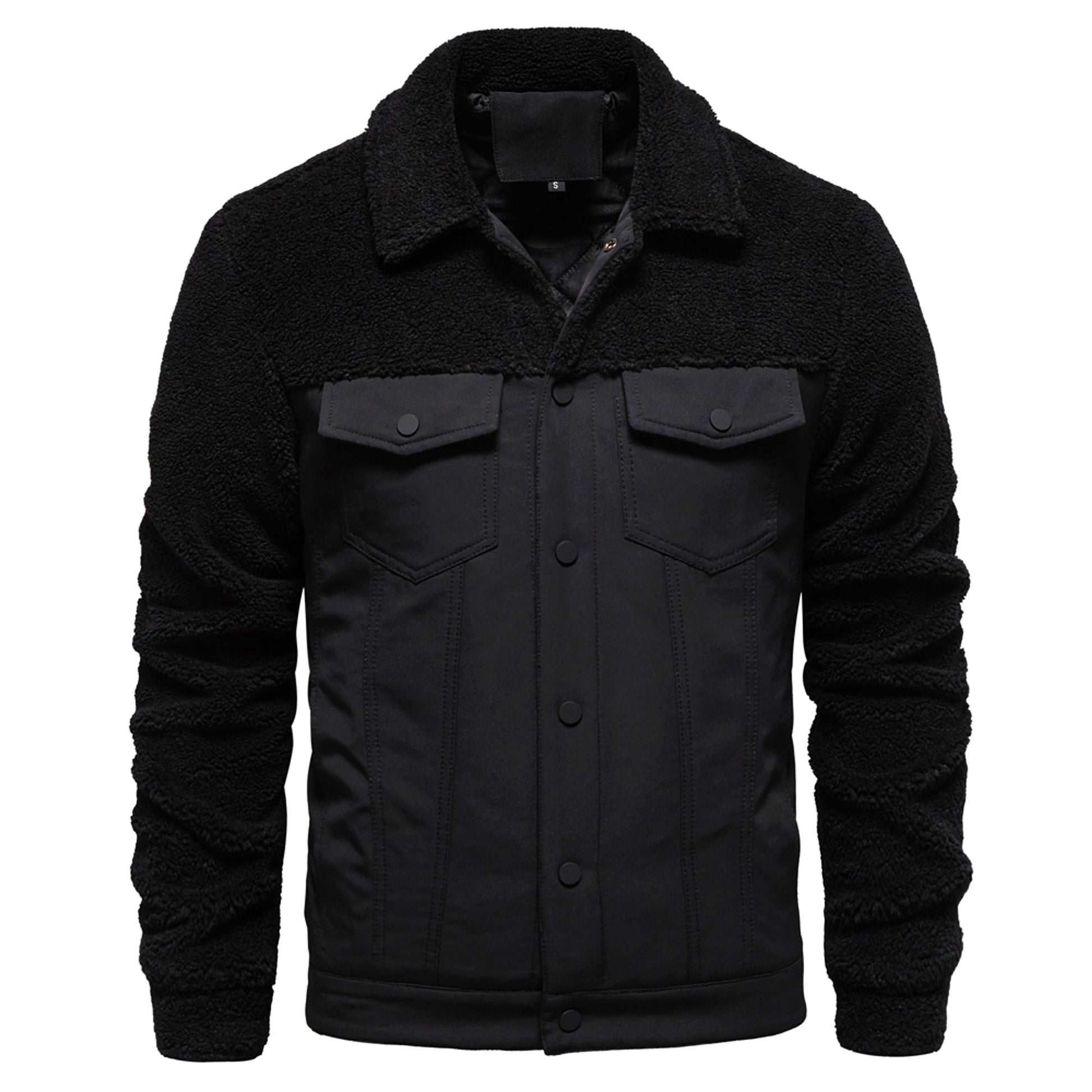 Men's New Jacket Fashion Casual Patchwork Lamb Wool Coat - enhanced image 11