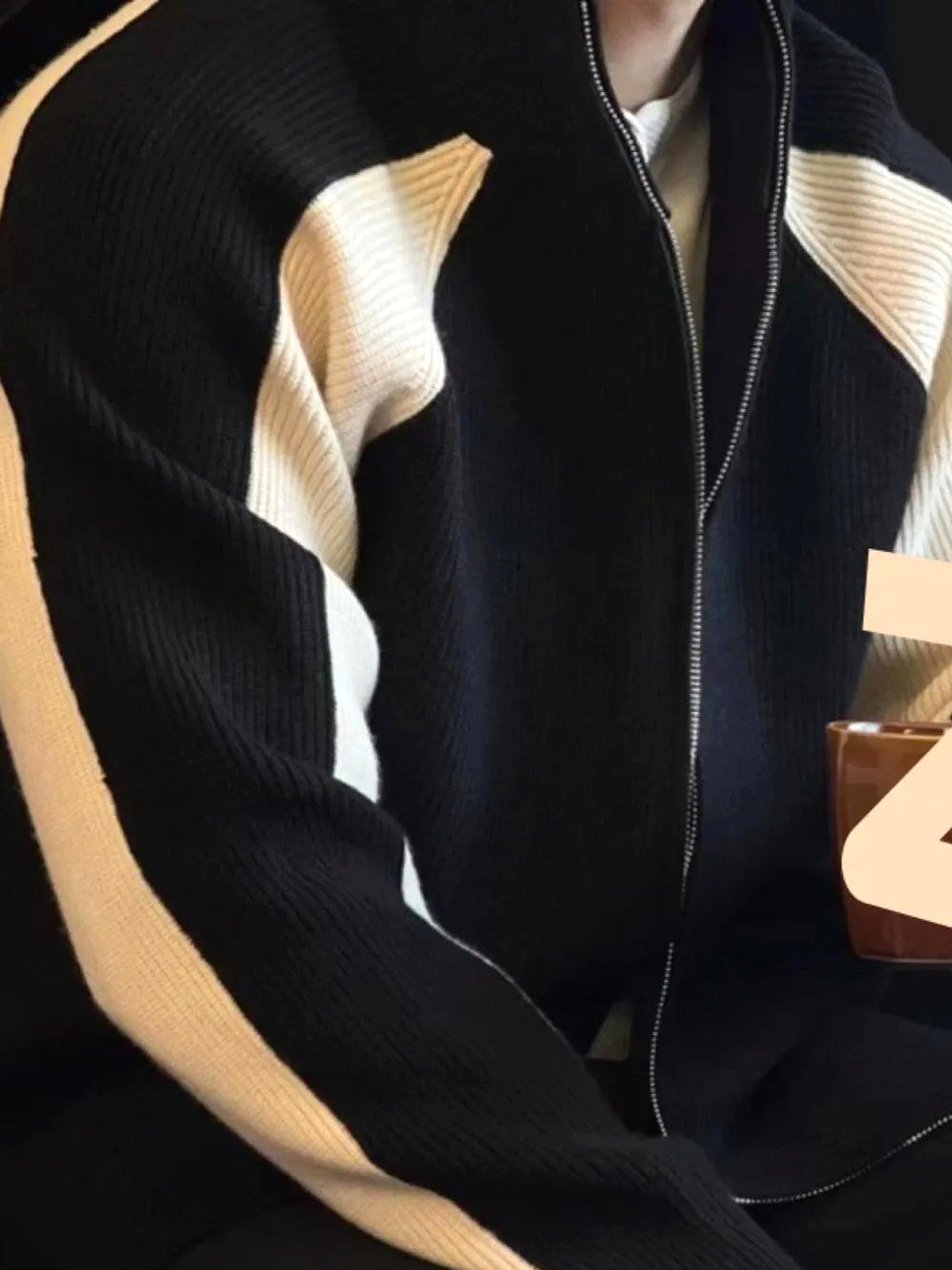 Men's Plus Size  Color Block Ribbed Knit Zip-Up Cardigan - enhanced image 11