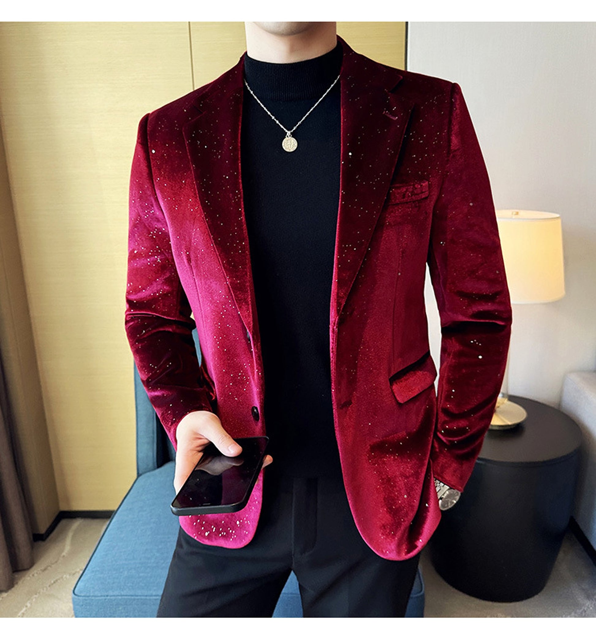 Men's South Korea Slim-fit Fashion Bronzing Stage Suit Jacket - enhanced image 11