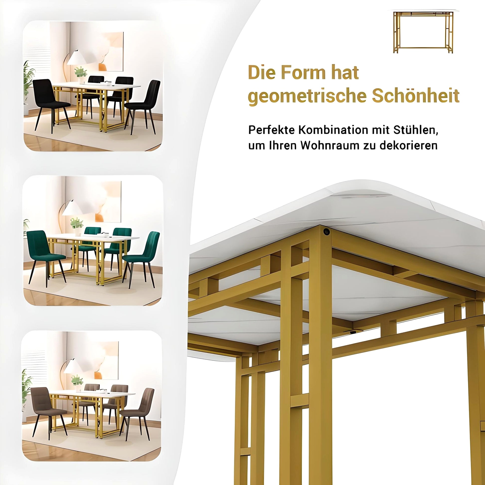 LuneluX_Home – Modern Rectangular Dining Table with Golden Metal Frame (120×70 cm) - enhanced image 11