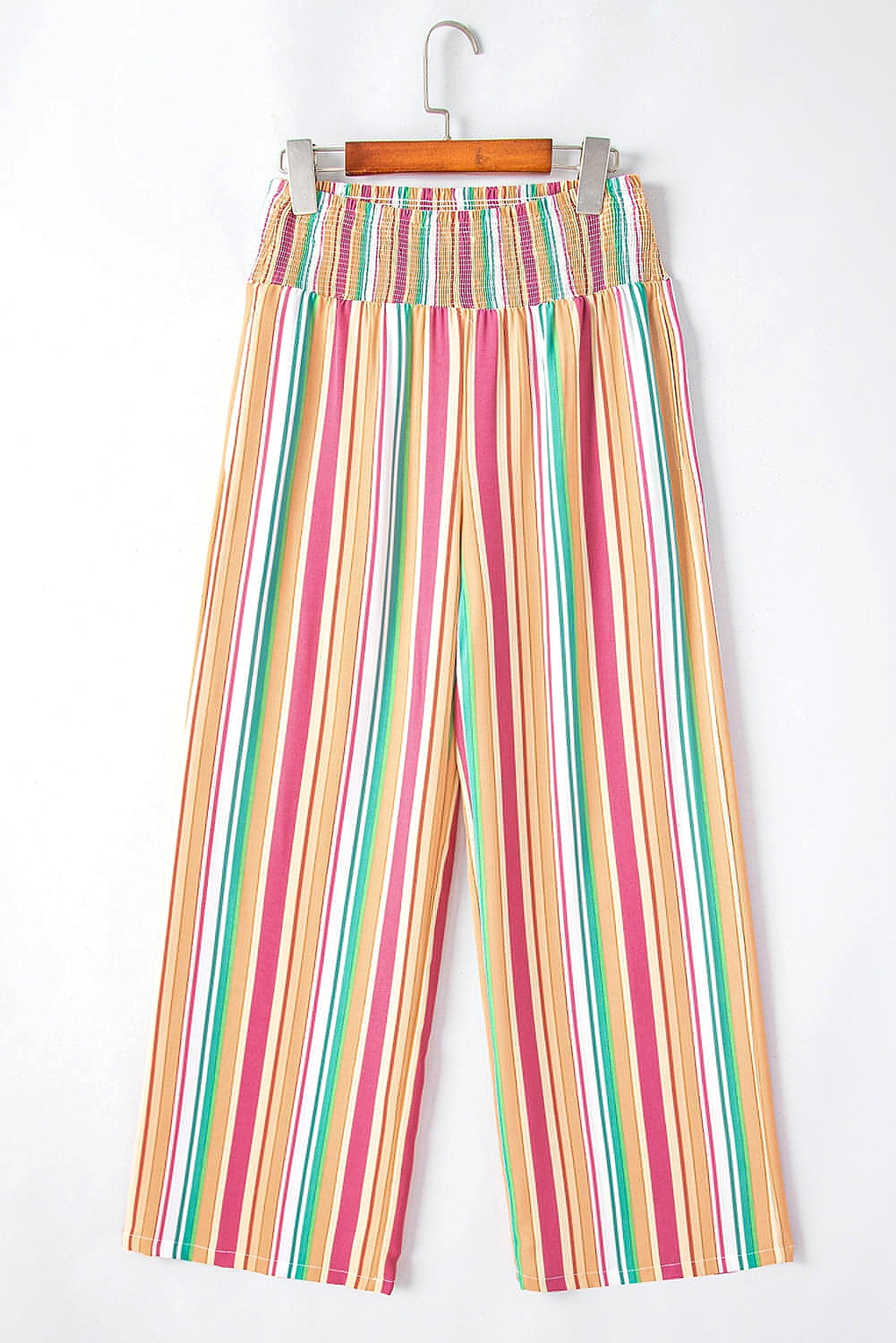 Multicolor Striped Smocked High Waist Wide Leg Pants - enhanced image 11