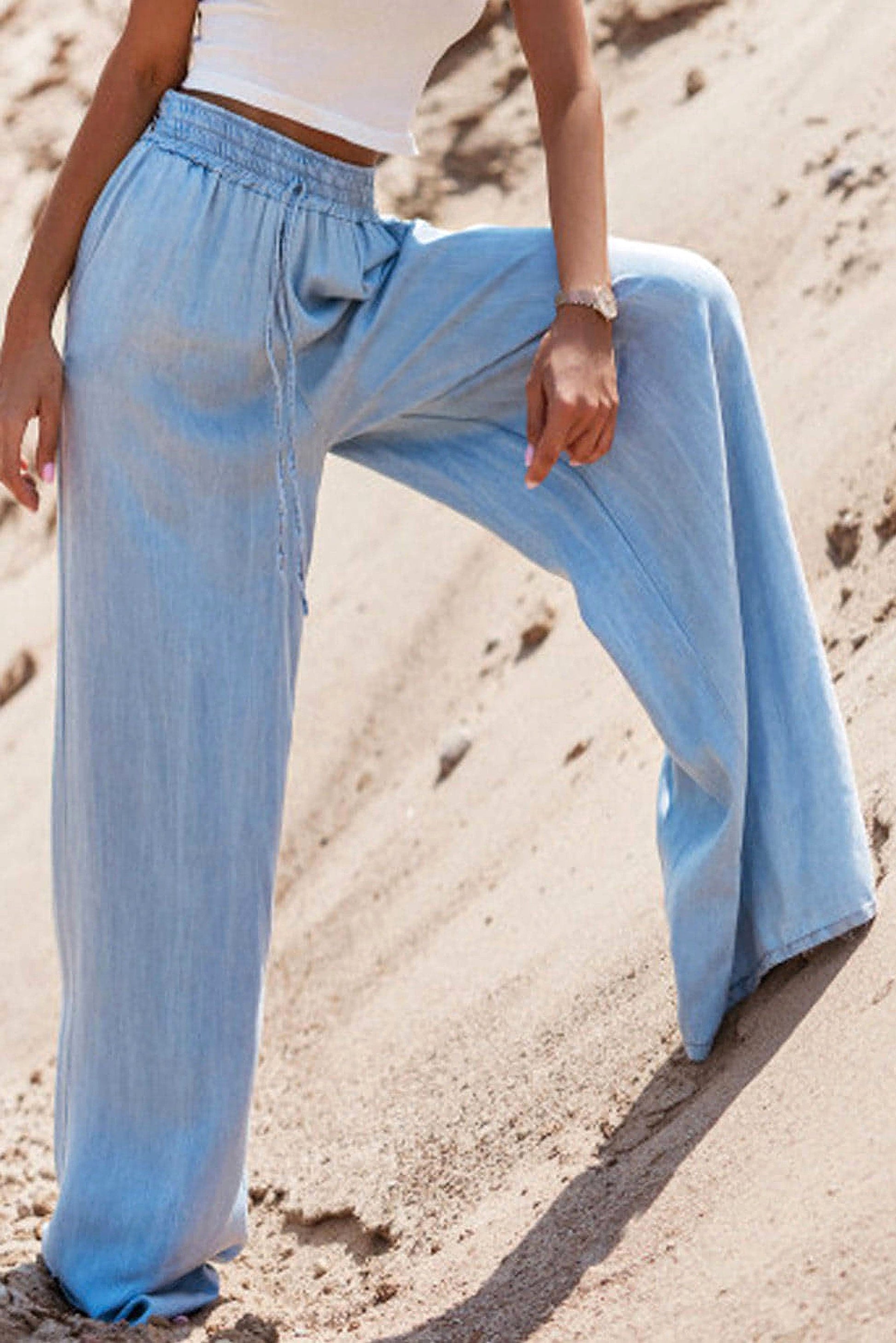 Myosotis Drawstring High Waist Wide Leg Denim Pants - enhanced image 11