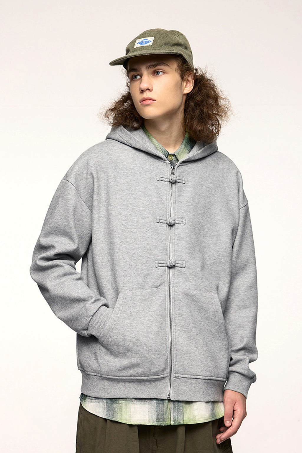New Chinese Style Buckle Fleece Zipper Hooded Sweater - enhanced image 11