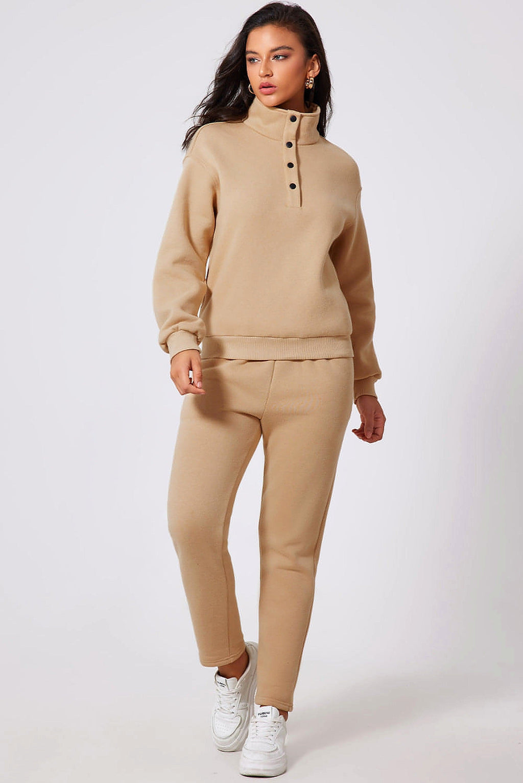 Parchment Solid Half Button Sweatshirt and High Waist Sweatpants Set - enhanced image 11
