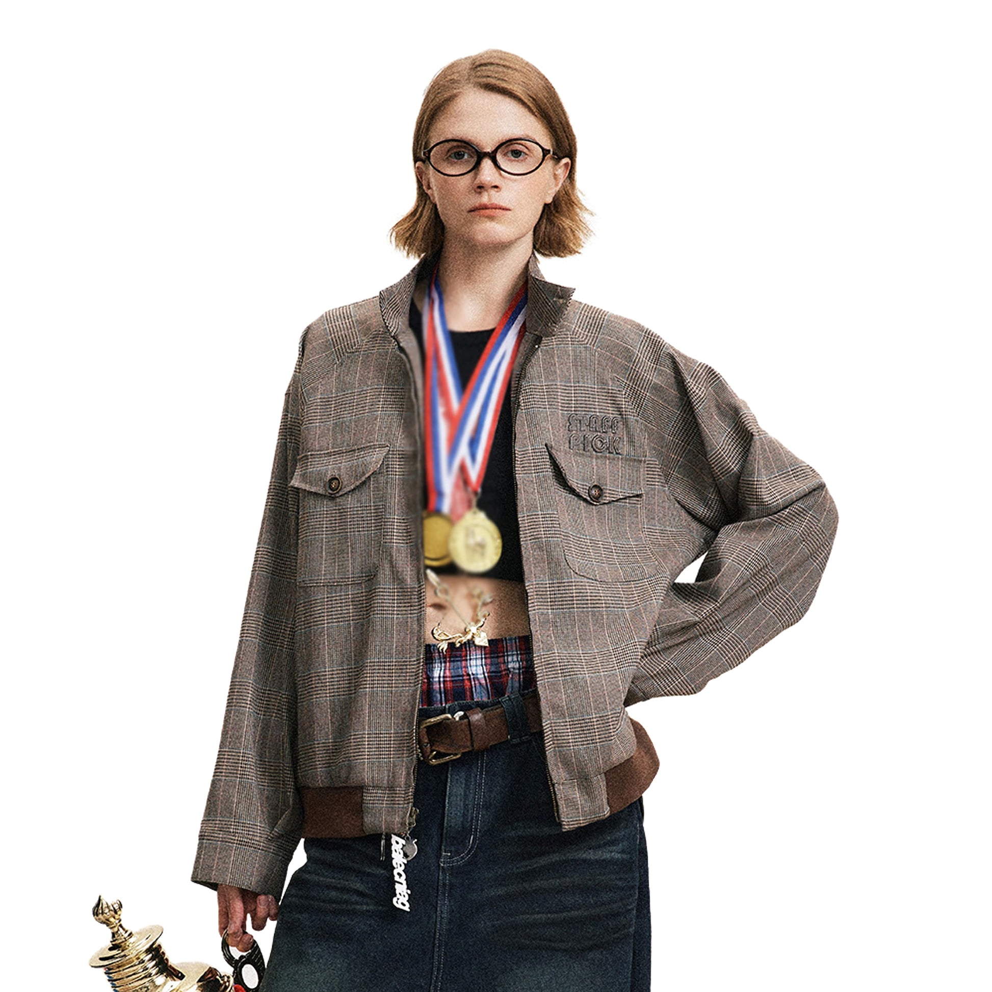 Plaid Loose-fitting Stand-up Collar Jacket Men And Women - enhanced image 11