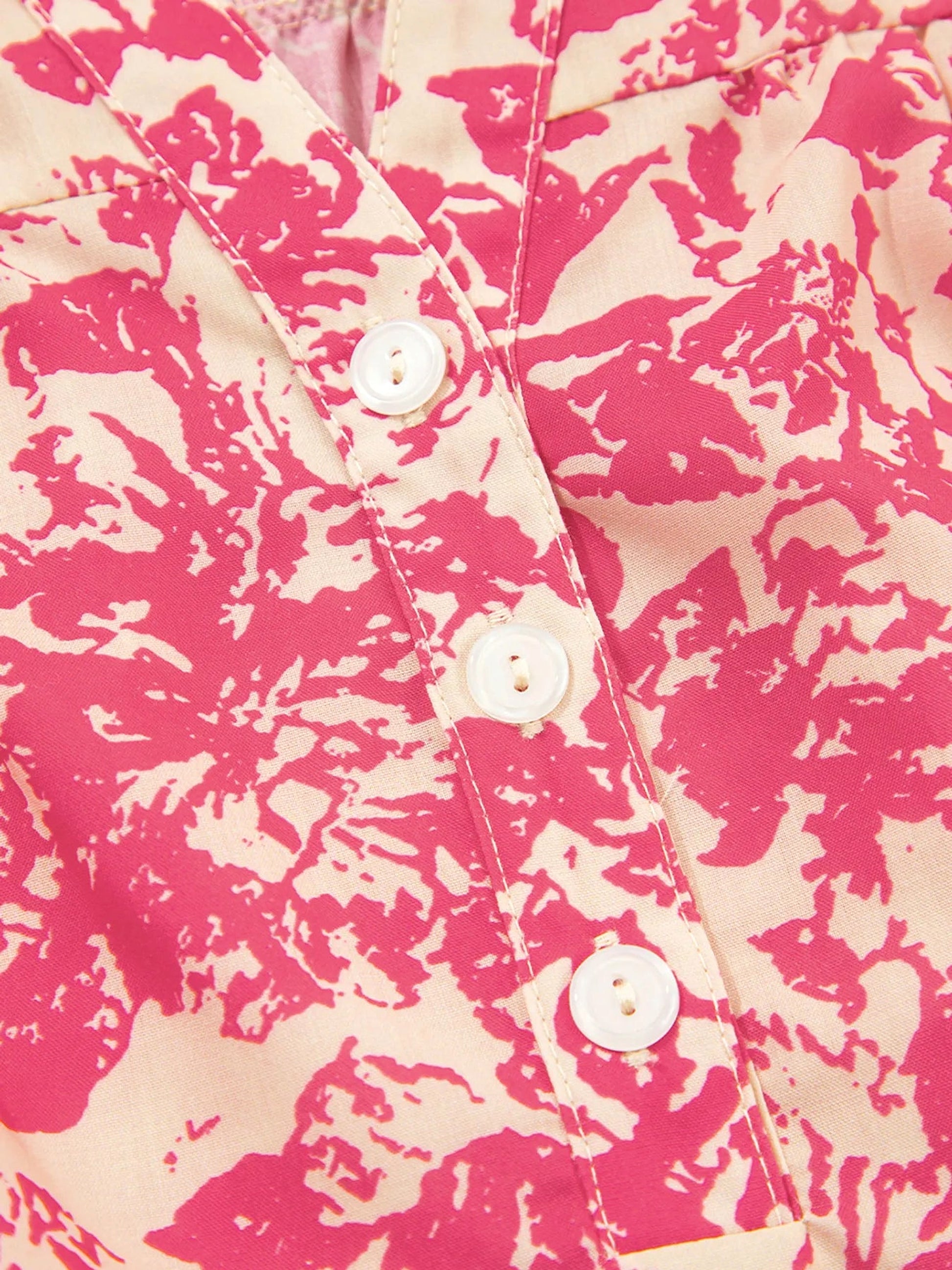 Printed Half Button Neck Ruffle Sleeve Blouse - enhanced image 11