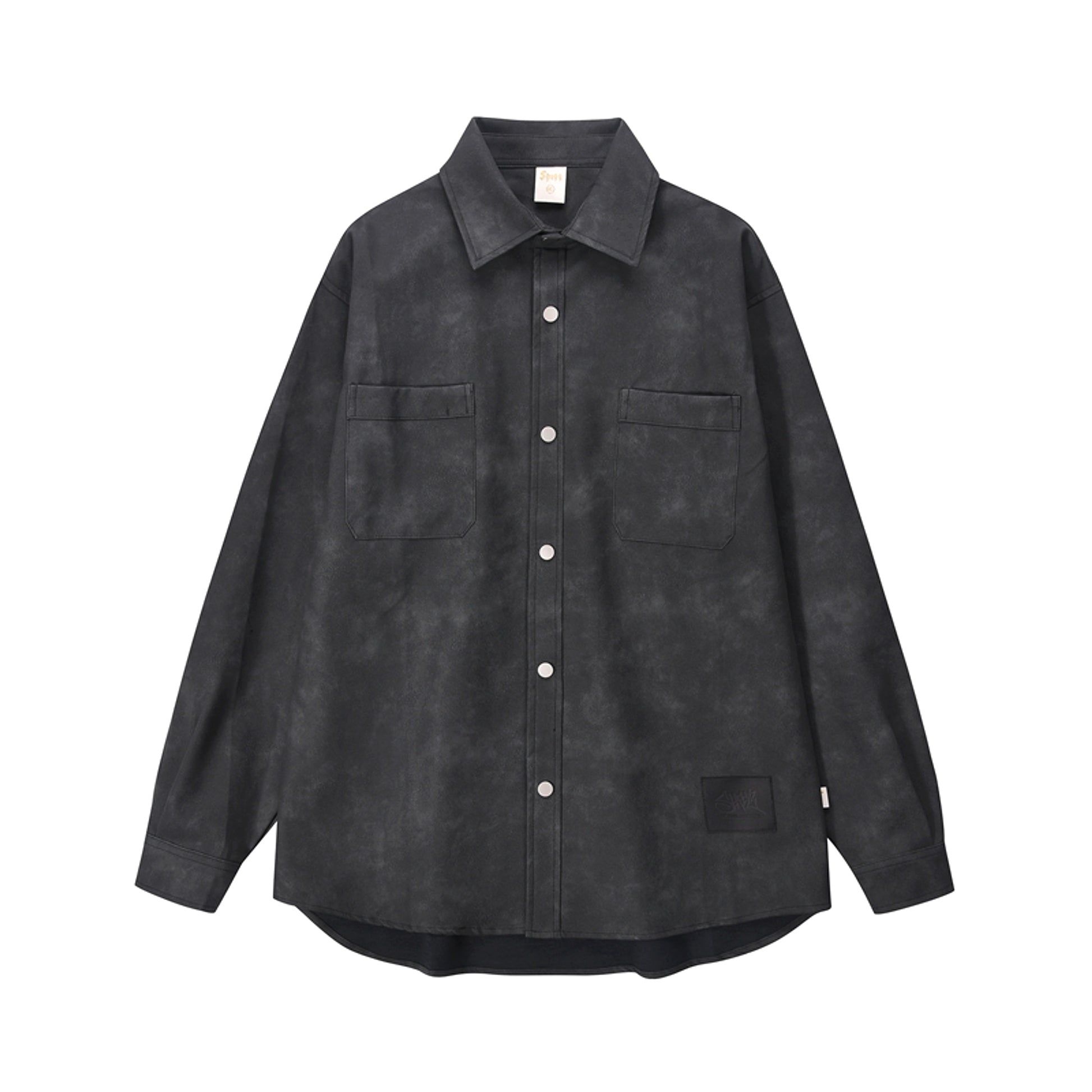 Retro Street Style Washed-out PU Leather DressShirt Men - enhanced image 11