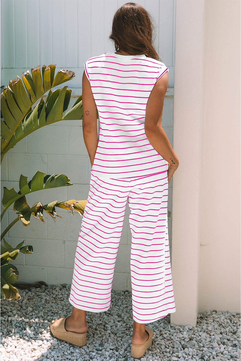 Rose Stripe Casual Wide Leg 2pcs Pants Set - enhanced image 11